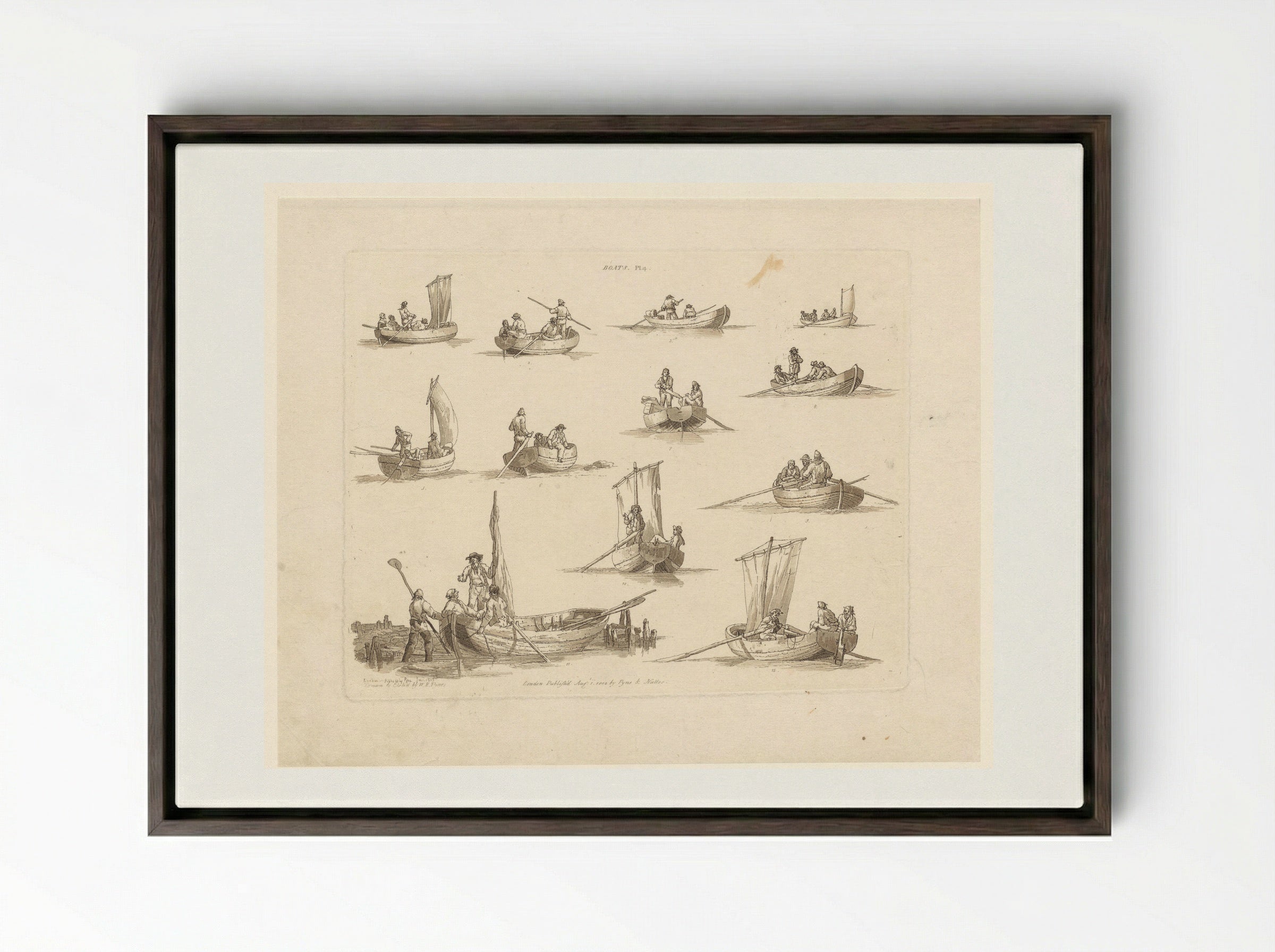 Boats, Plate 4 - John Hill - Framed Canvas Dark Wood
