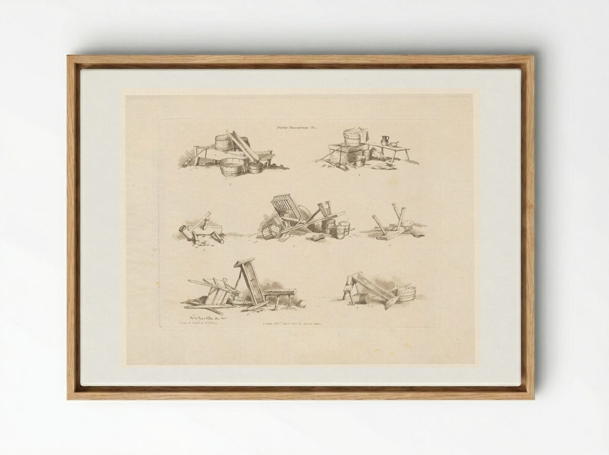 Rustic Vignettes, Plate 1 - William Henry Pyne - Framed Canvas Wood