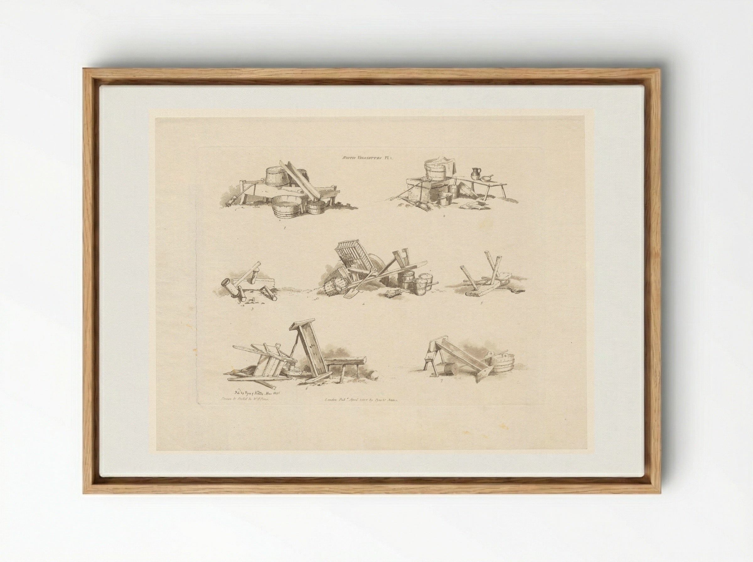 Rustic Vignettes, Plate 1 - William Henry Pyne - Framed Canvas Wood