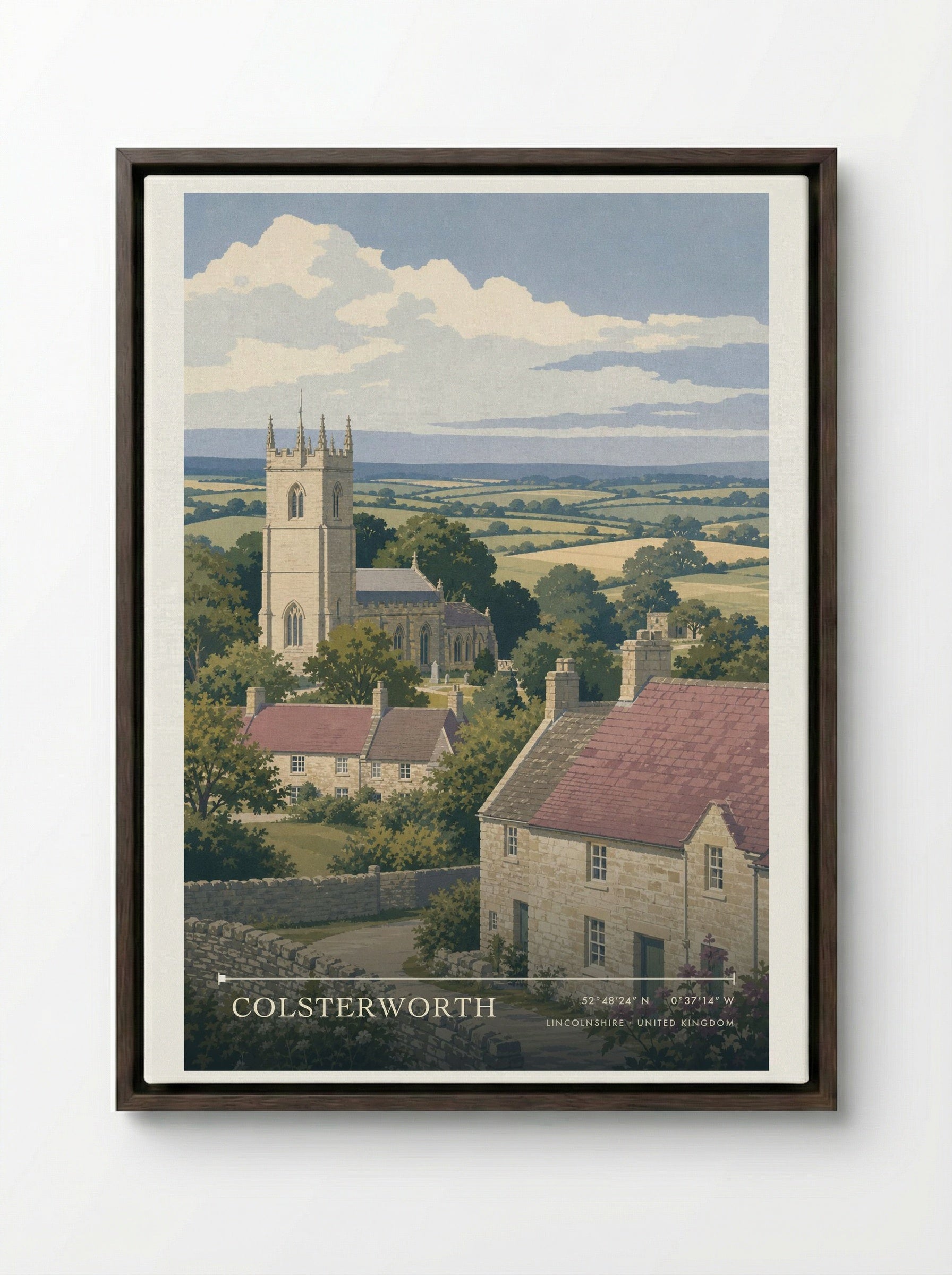 Colsterworth Lincolnshire United Kingdom Travel Poster - Framed Canvas Dark Wood