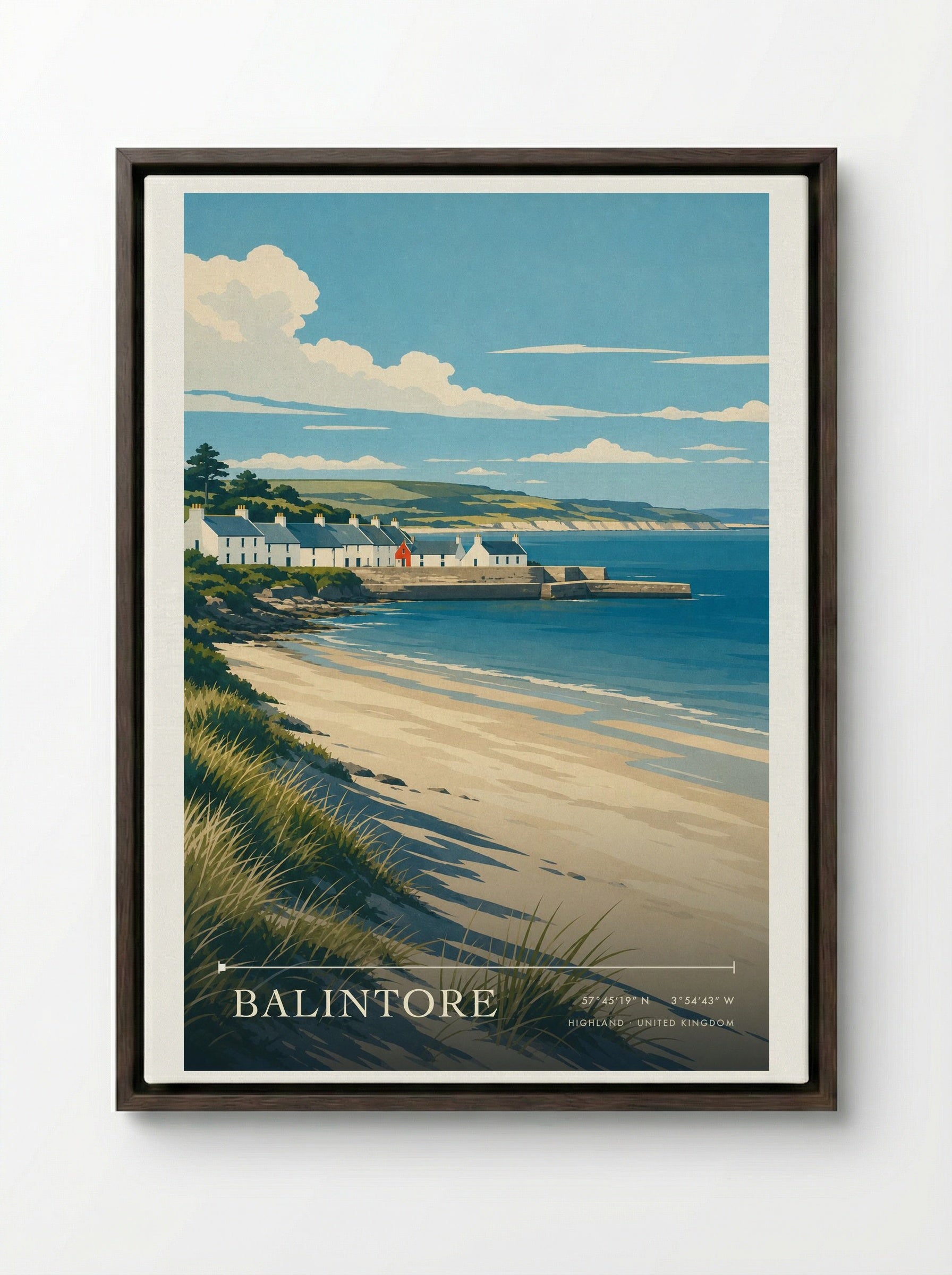 Balintore Highland United Kingdom Travel Poster - Framed Canvas Dark Wood