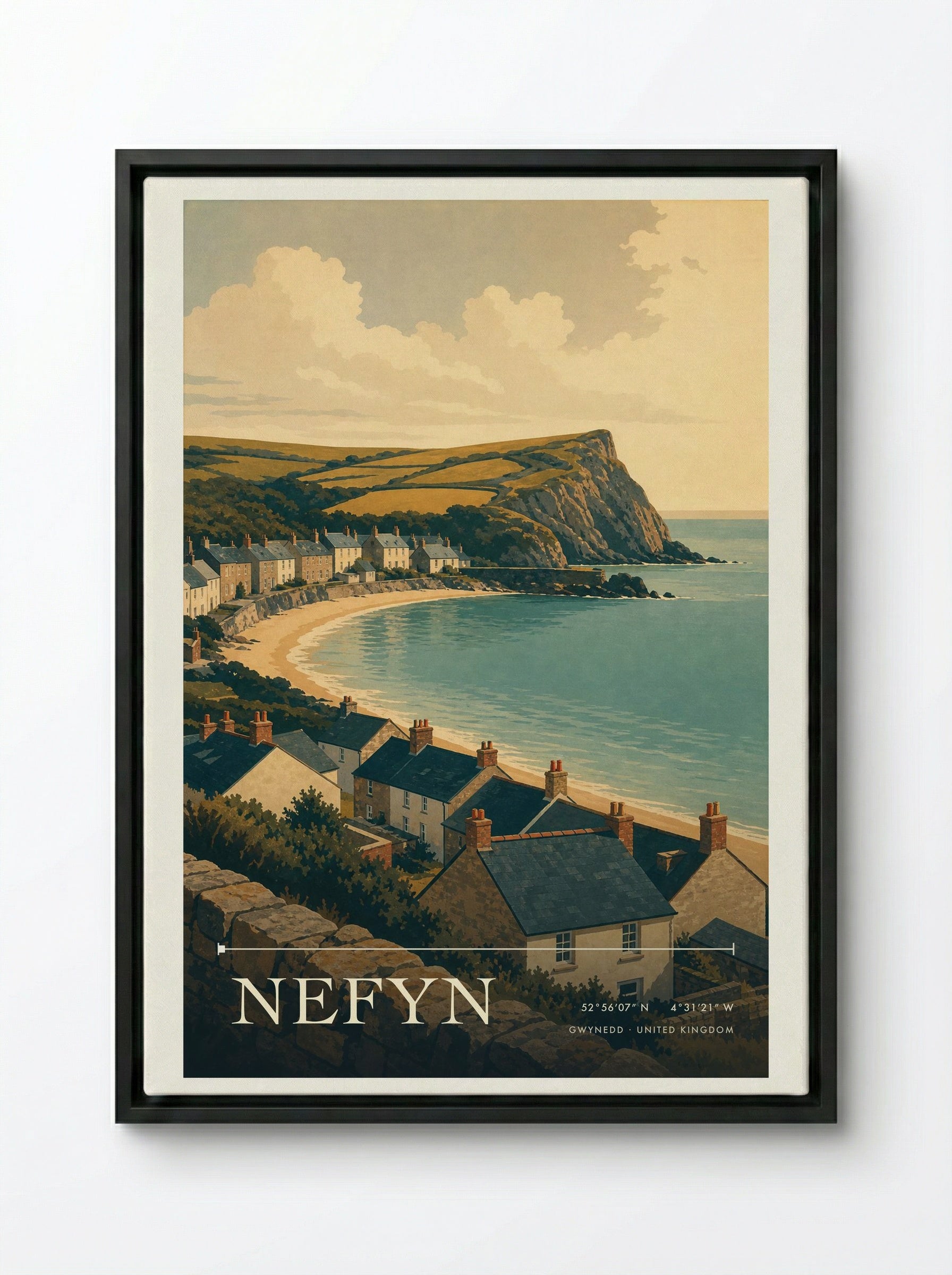 Nefyn Gwynedd United Kingdom Travel Poster - Framed Canvas Black