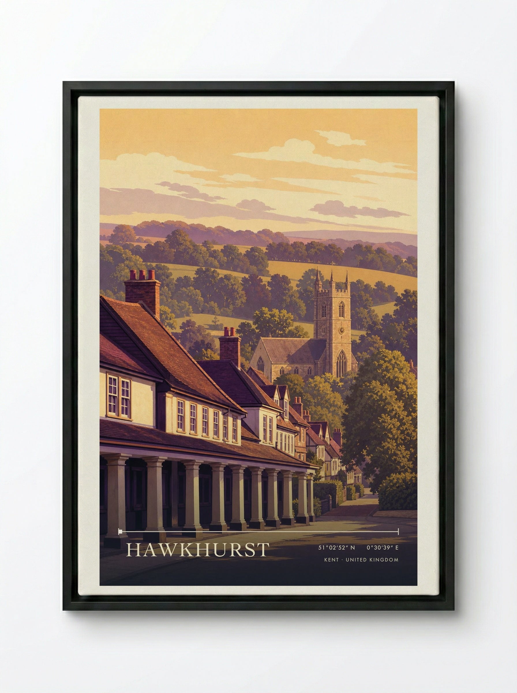 Hawkhurst Kent United Kingdom Travel Poster - Framed Canvas Black