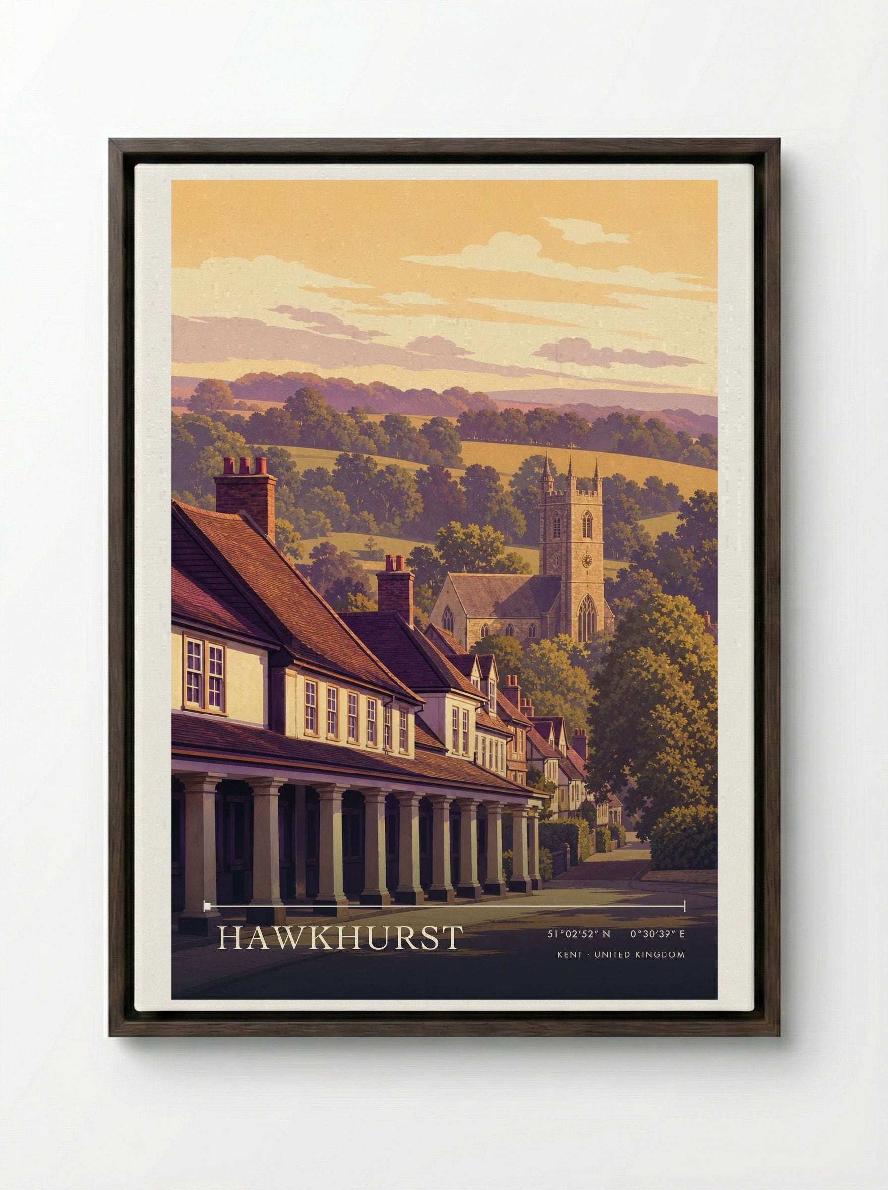 Hawkhurst Kent United Kingdom Travel Poster - Framed Canvas Dark Wood