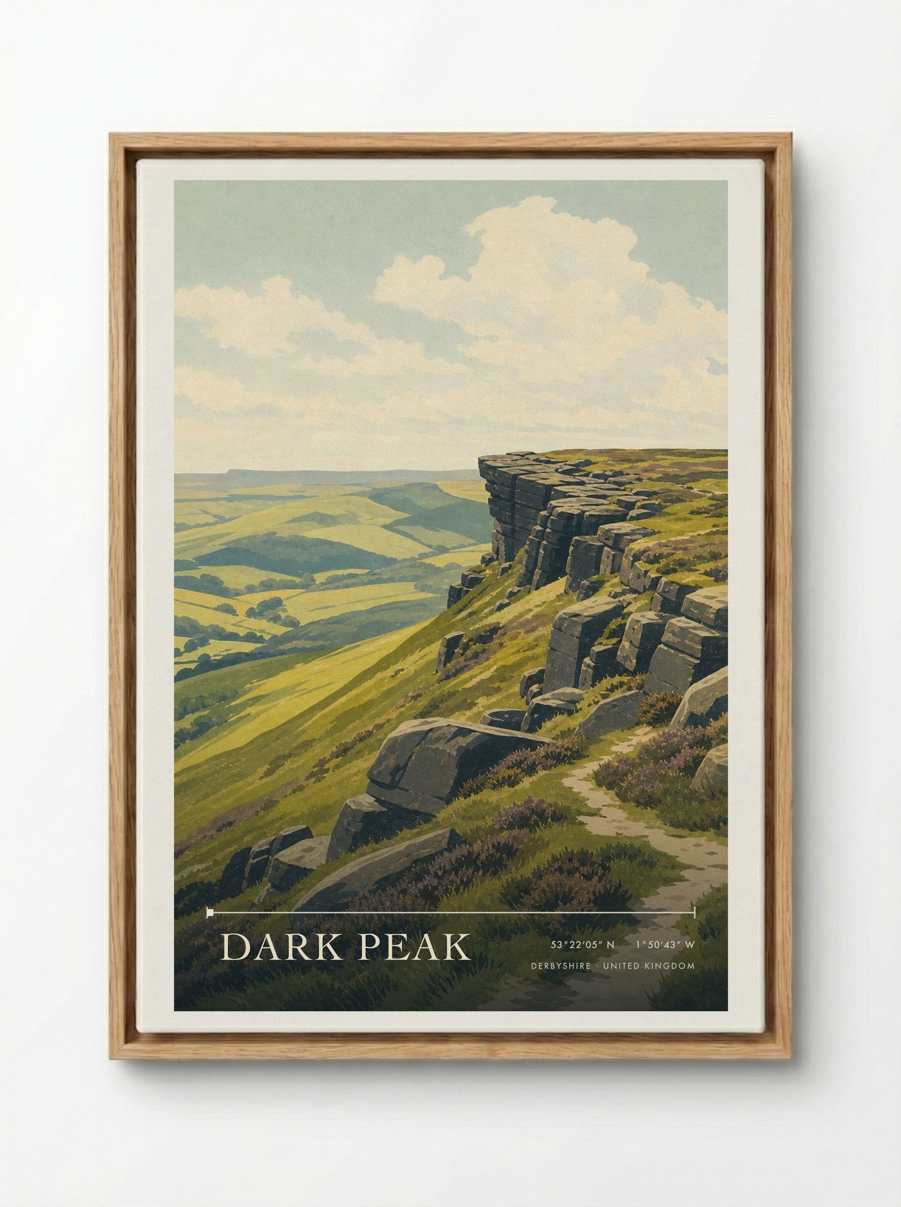 Dark Peak Derbyshire United Kingdom Travel Poster - Framed Canvas Wood