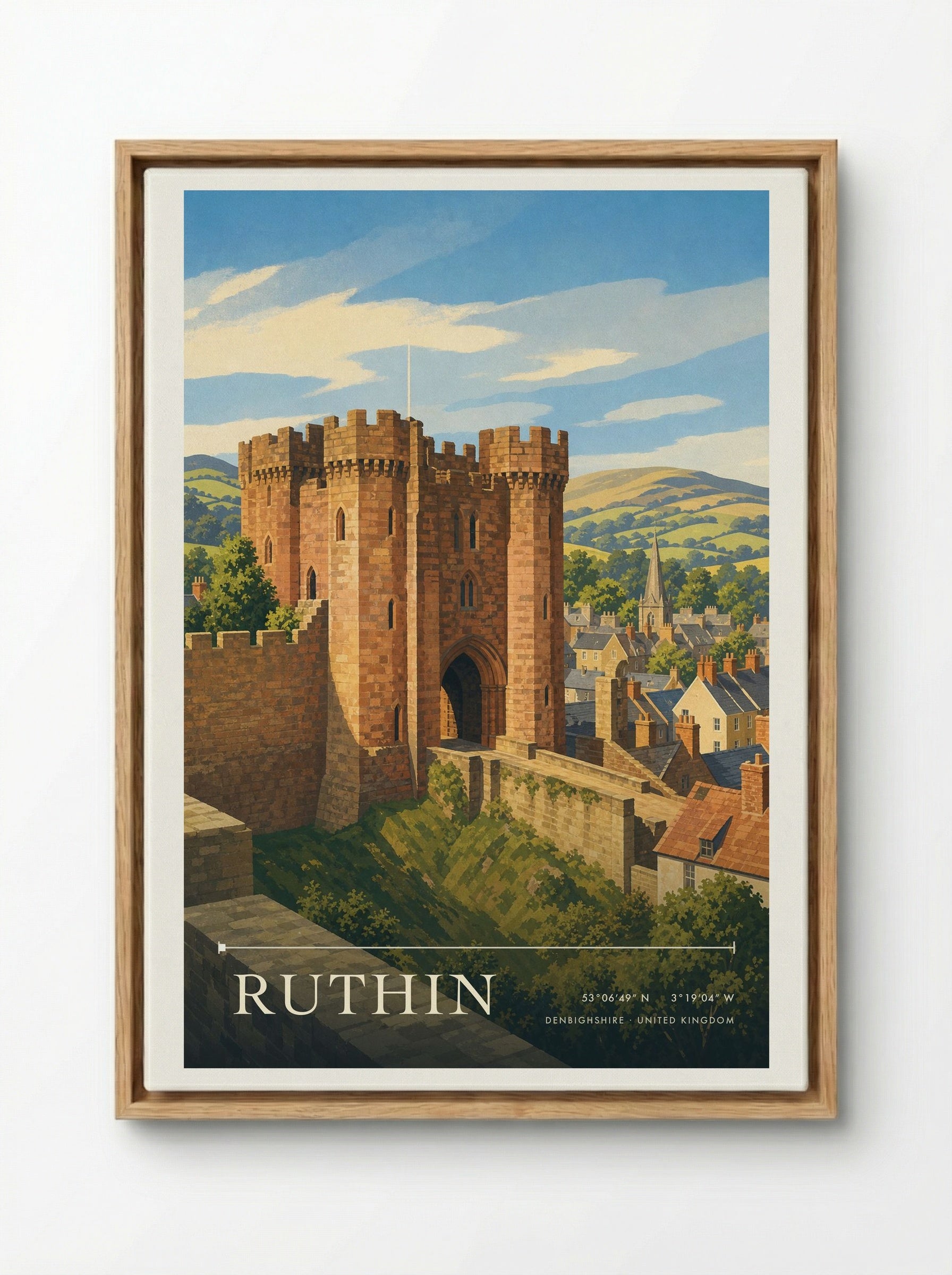 Ruthin Denbighshire United Kingdom Travel Poster - Framed Canvas Wood