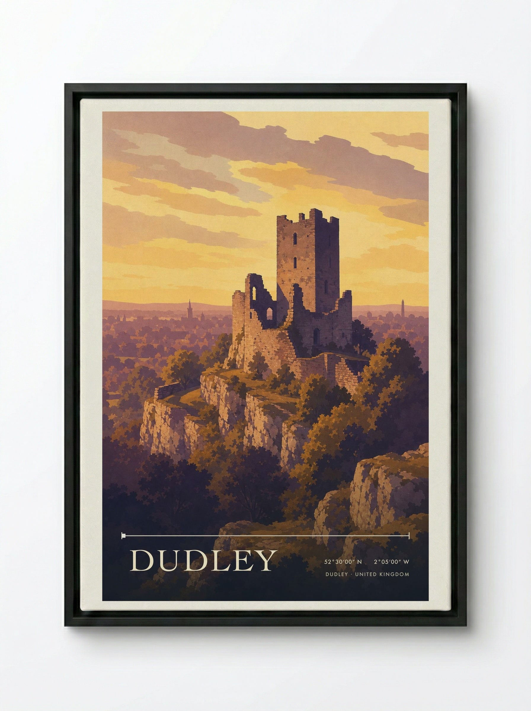 Dudley United Kingdom Travel Poster - Framed Canvas Black