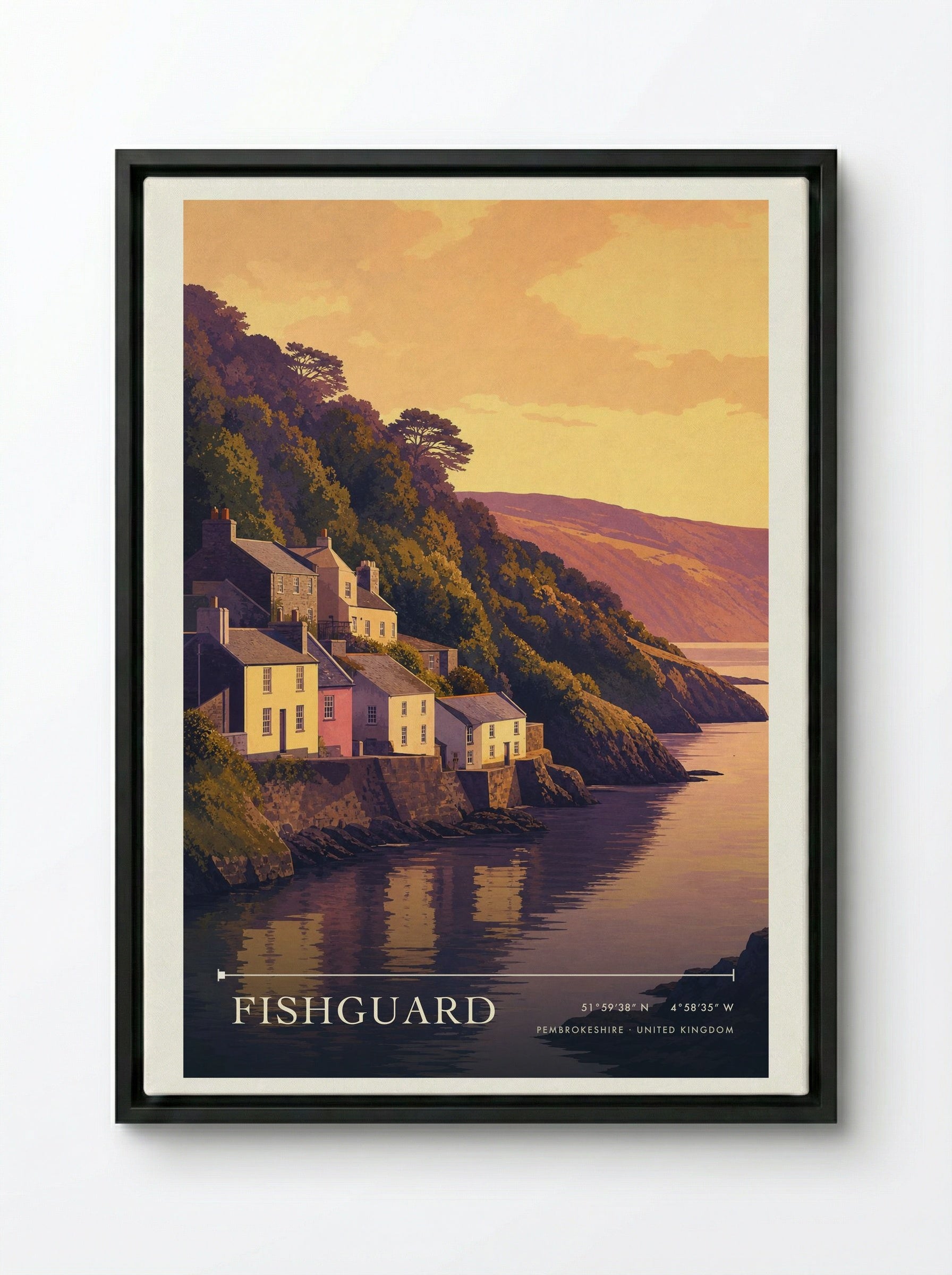 Fishguard Pembrokeshire United Kingdom Travel Poster - Framed Canvas Black