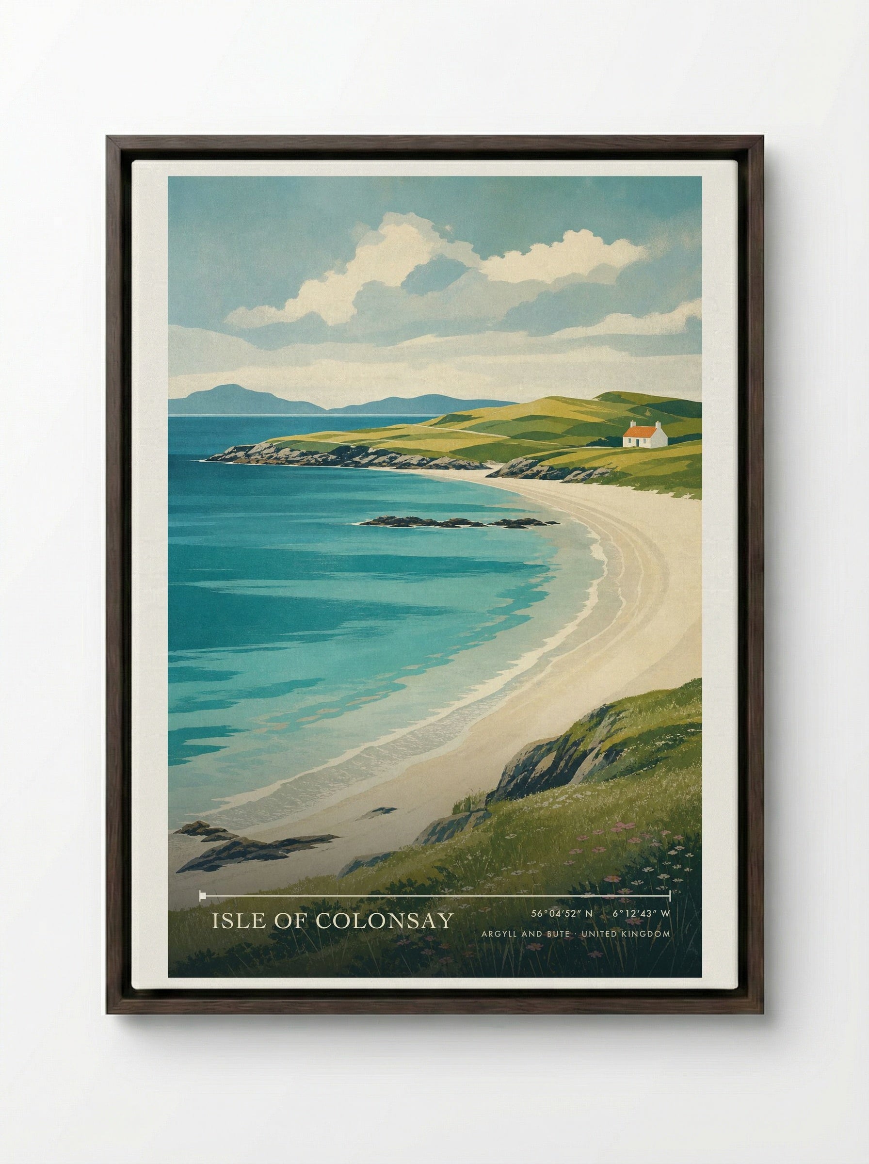Isle of Colonsay Argyll and Bute United Kingdom Travel Poster - Framed Canvas Dark Wood