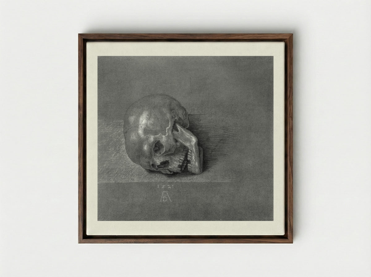 Skull (Study) - Albrecht Dürer - Framed Canvas Dark Wood