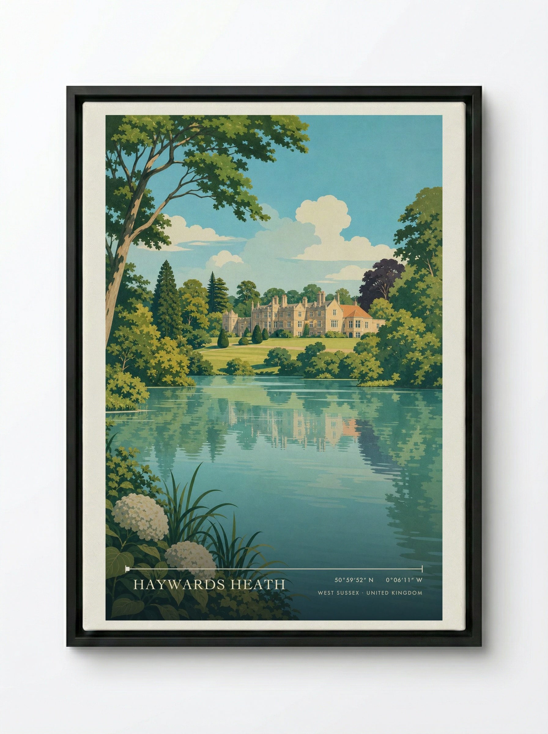 Haywards Heath West Sussex United Kingdom Travel Poster - Framed Canvas Black