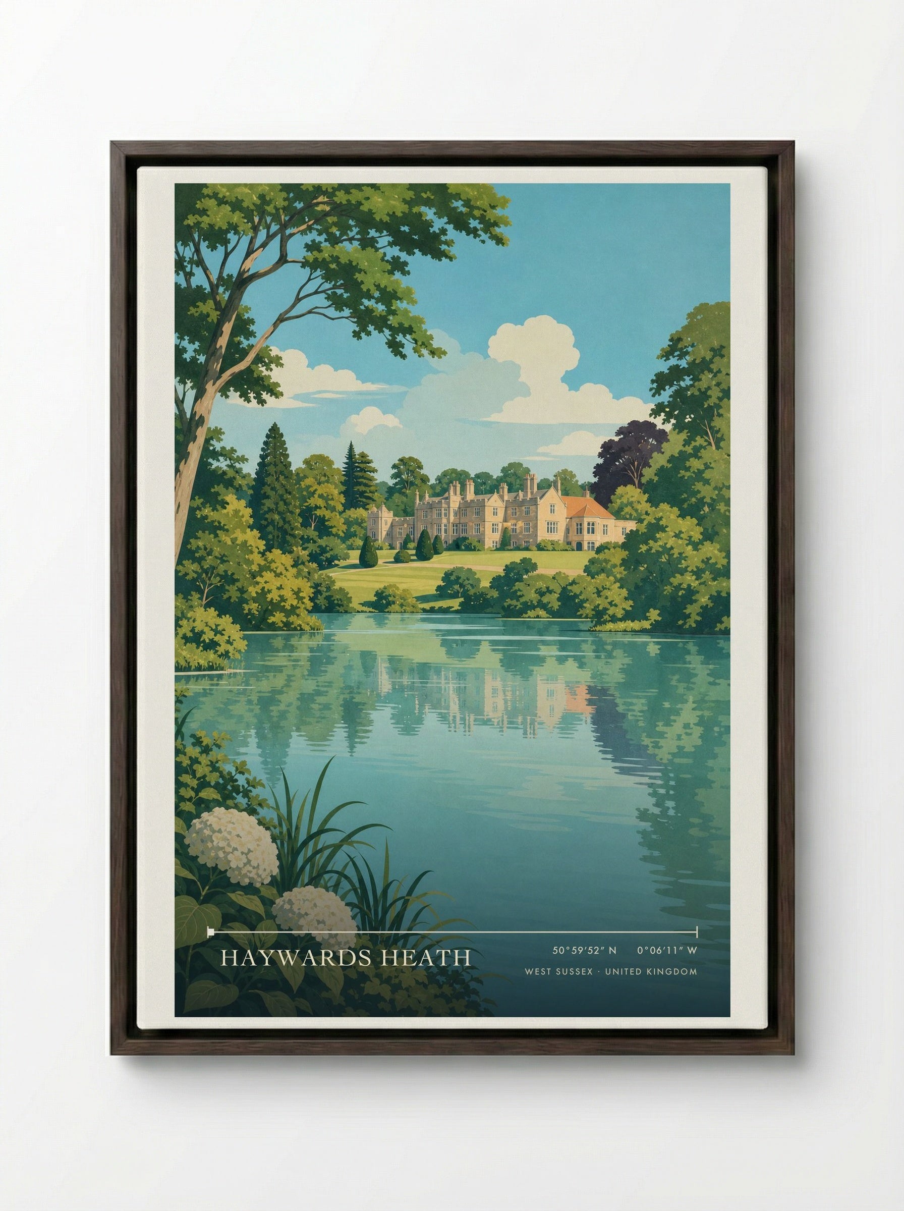Haywards Heath West Sussex United Kingdom Travel Poster - Framed Canvas Dark Wood