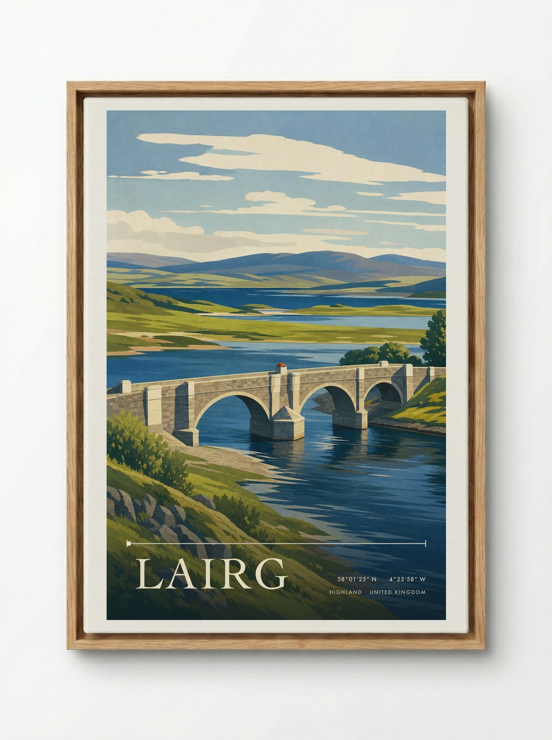 Lairg Highland United Kingdom Travel Poster - Framed Canvas Wood