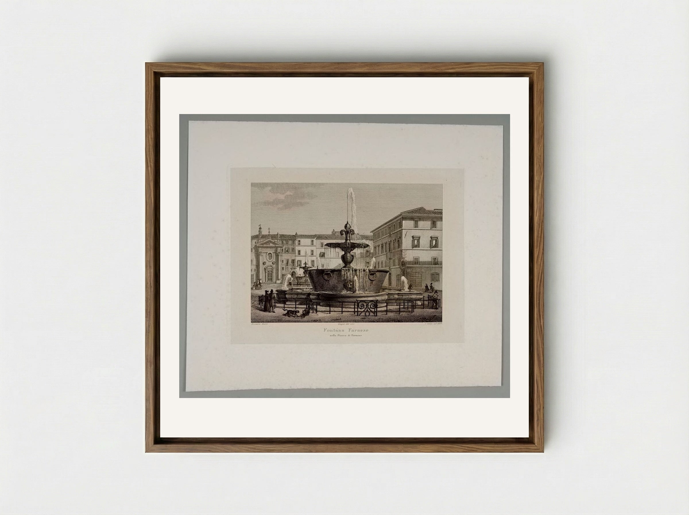 Farnese Fountain in the Piazza Farnese - Domenico Amici - Framed Canvas Wood