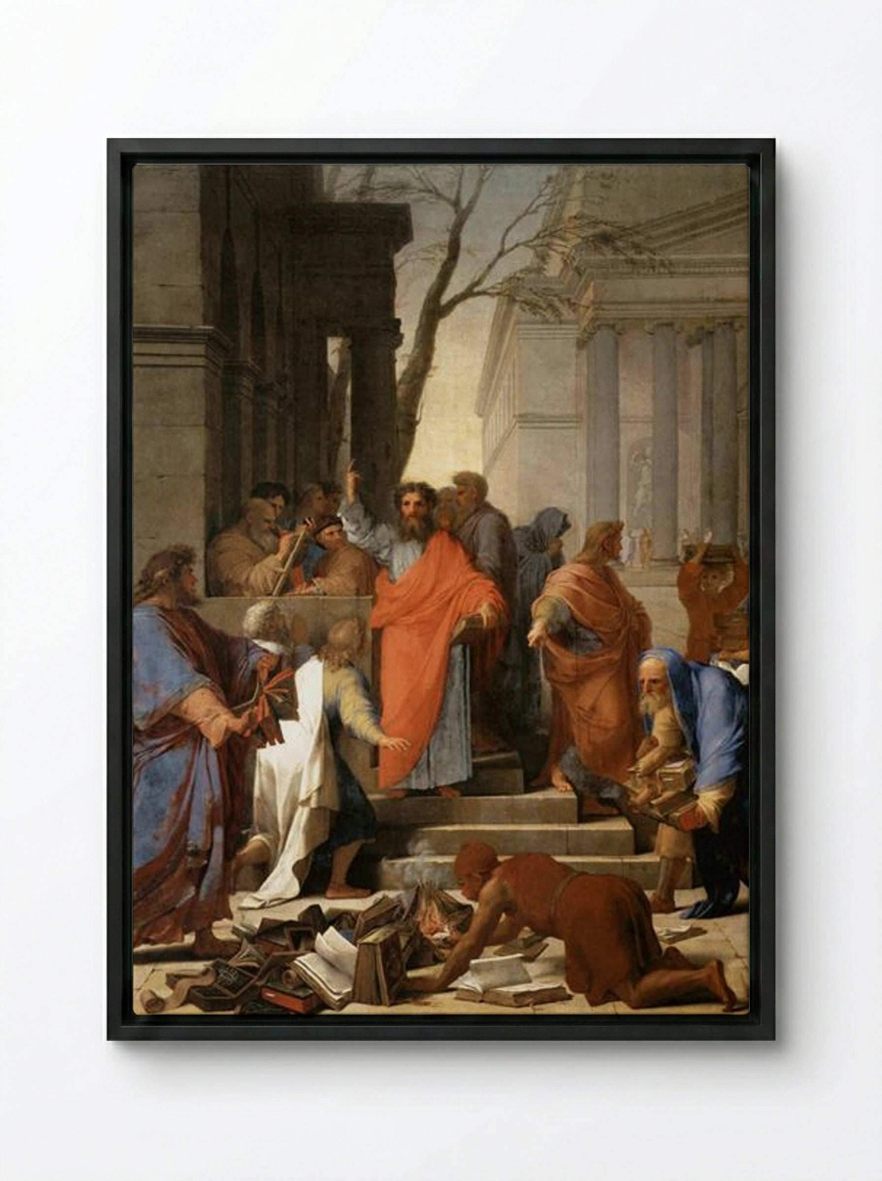 The Preaching of St. Paul at Ephesus - Eustache Le Sueur - Framed Canvas Black