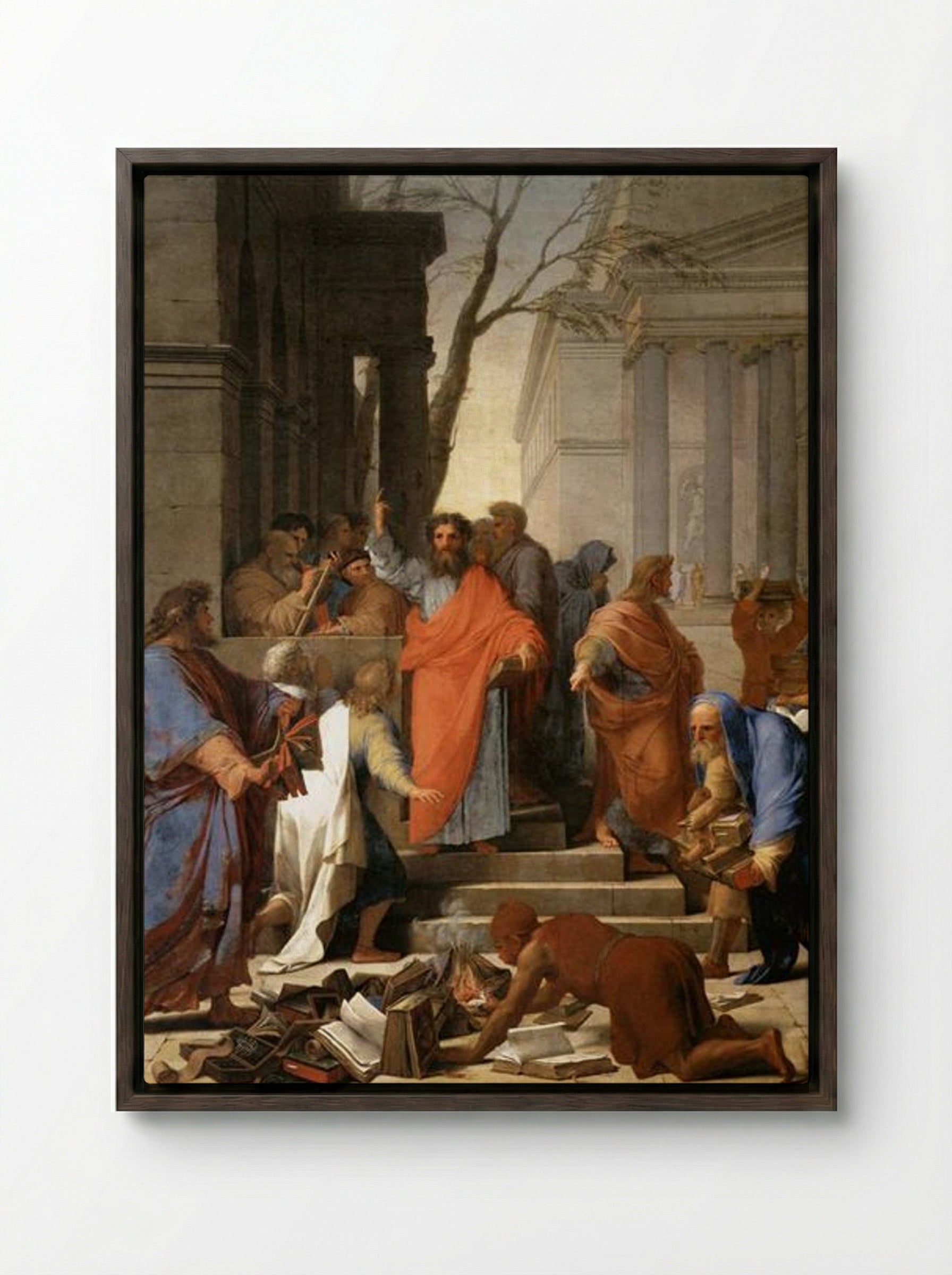 The Preaching of St. Paul at Ephesus - Eustache Le Sueur - Framed Canvas Dark Wood