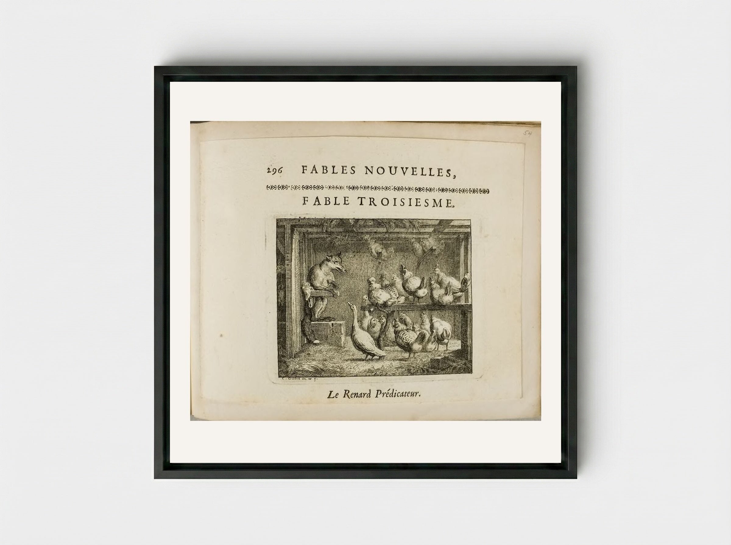 The Preacher Fox - Claude Gillot - Framed Canvas Black