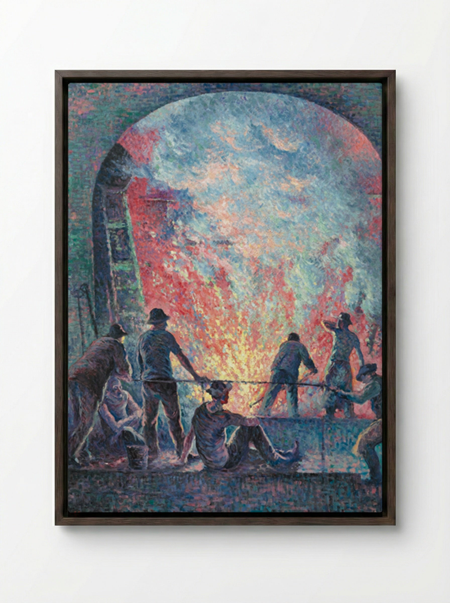 L'acierie - Maximilien Luce - Framed Canvas Dark Wood