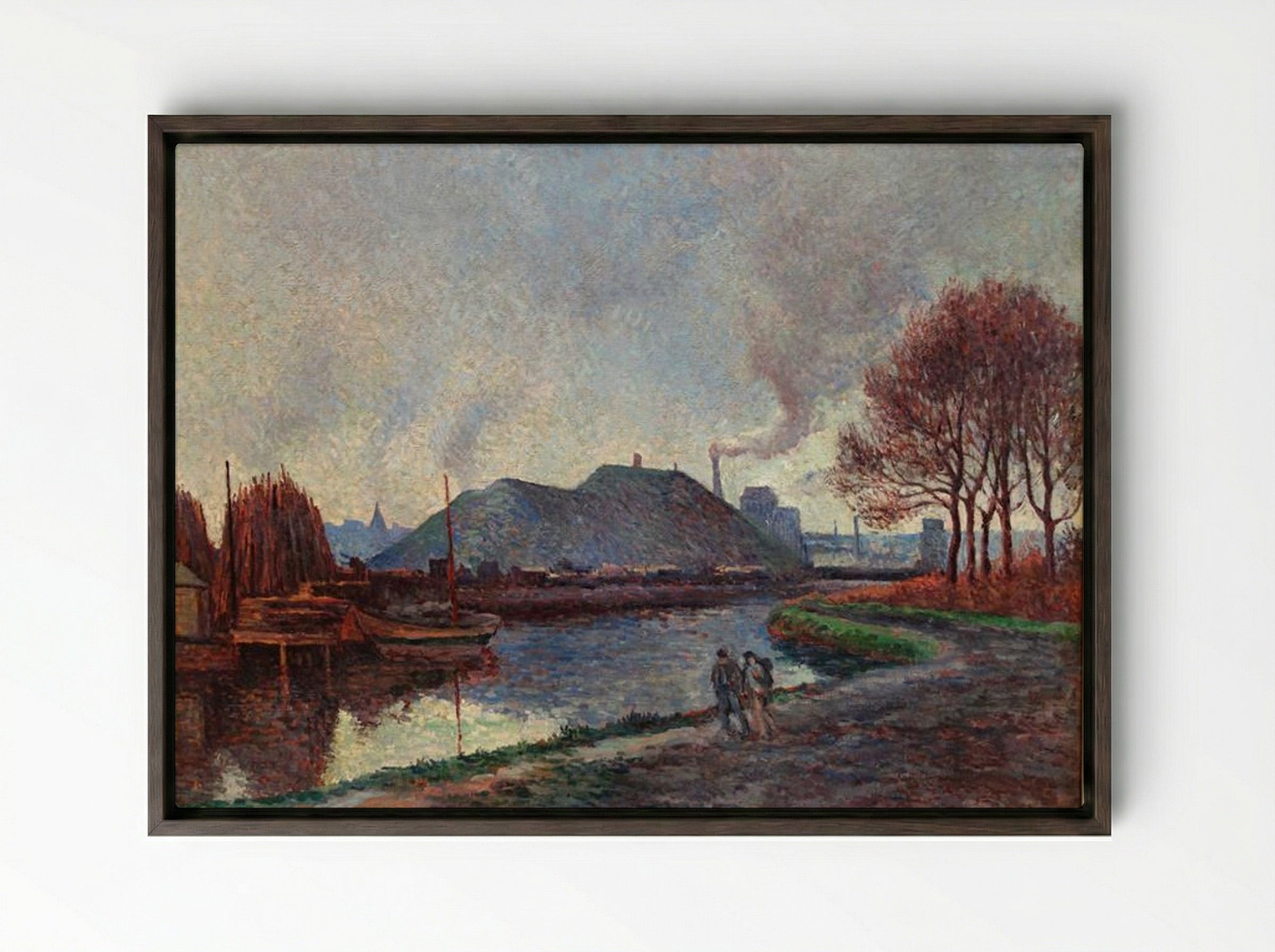 The River Sambre at Charleroi - Maximilien Luce - Framed Canvas Dark Wood
