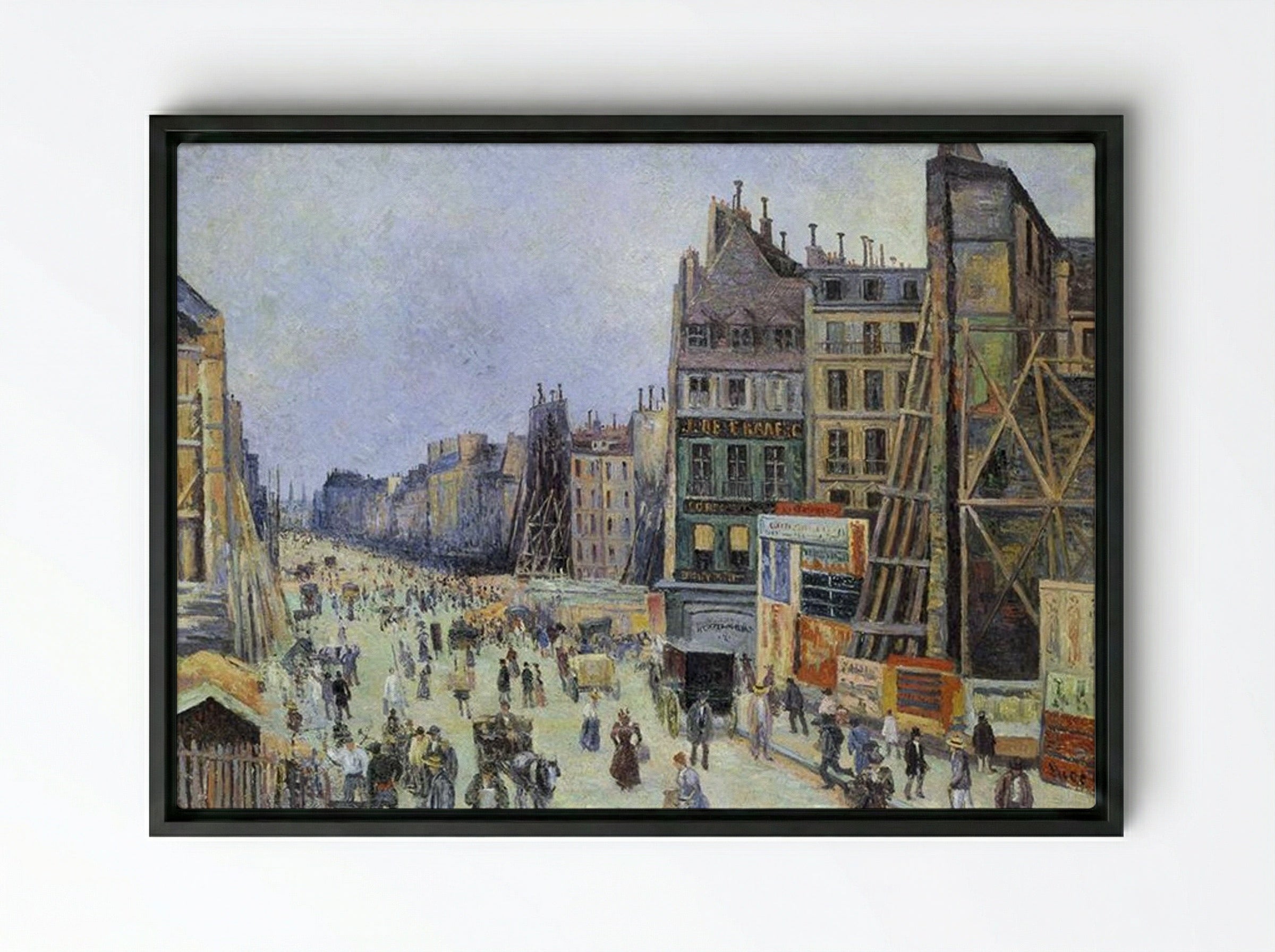 The Opening of Rue Réaumur - Maximilien Luce - Framed Canvas Black