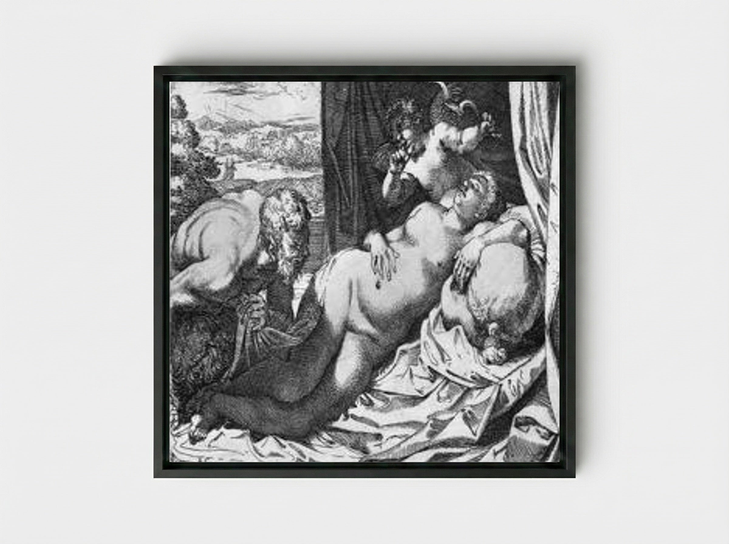 Jupiter and Antiope - Annibale Carracci - Framed Canvas Black