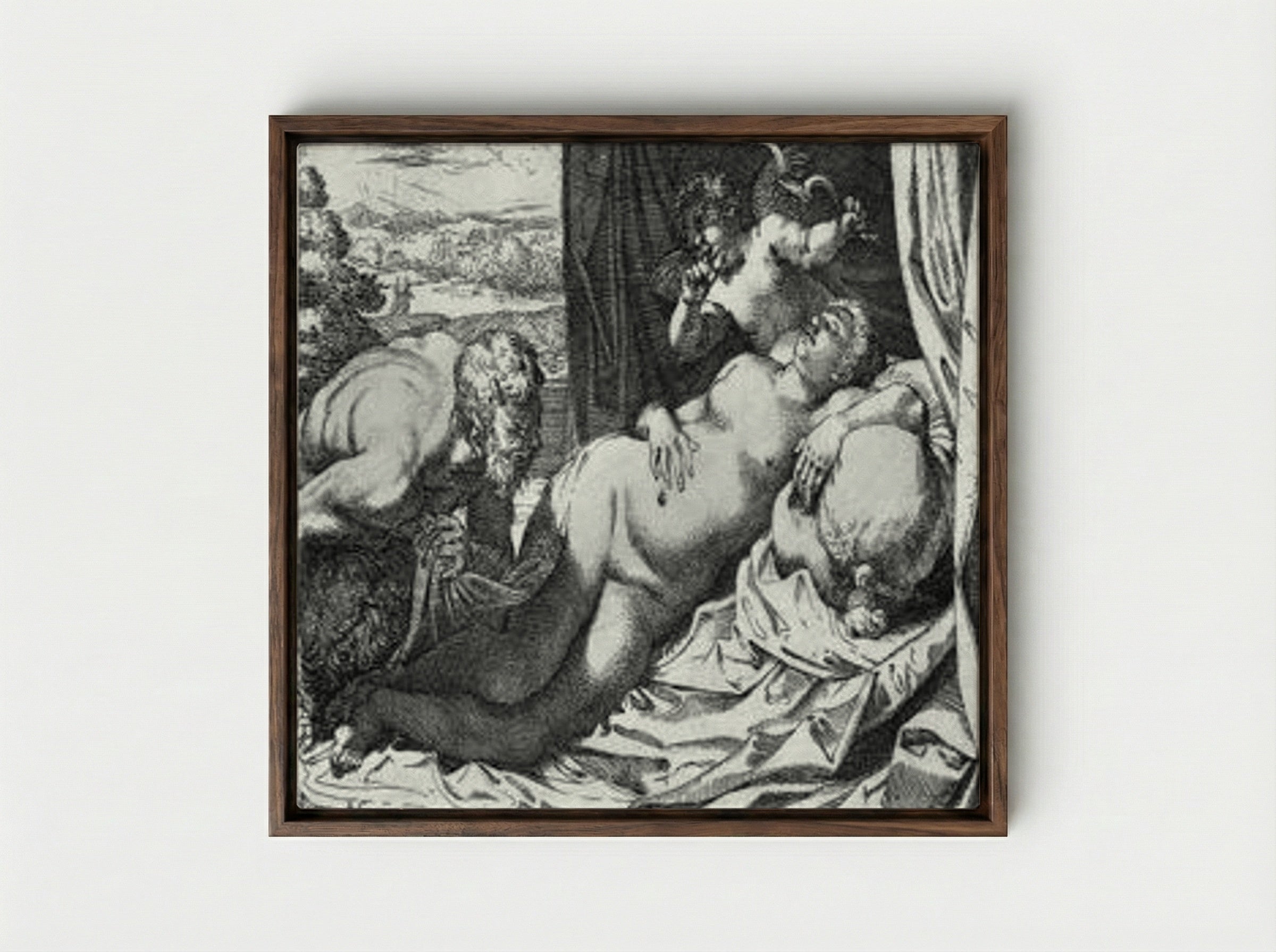 Jupiter and Antiope - Annibale Carracci - Framed Canvas Dark Wood