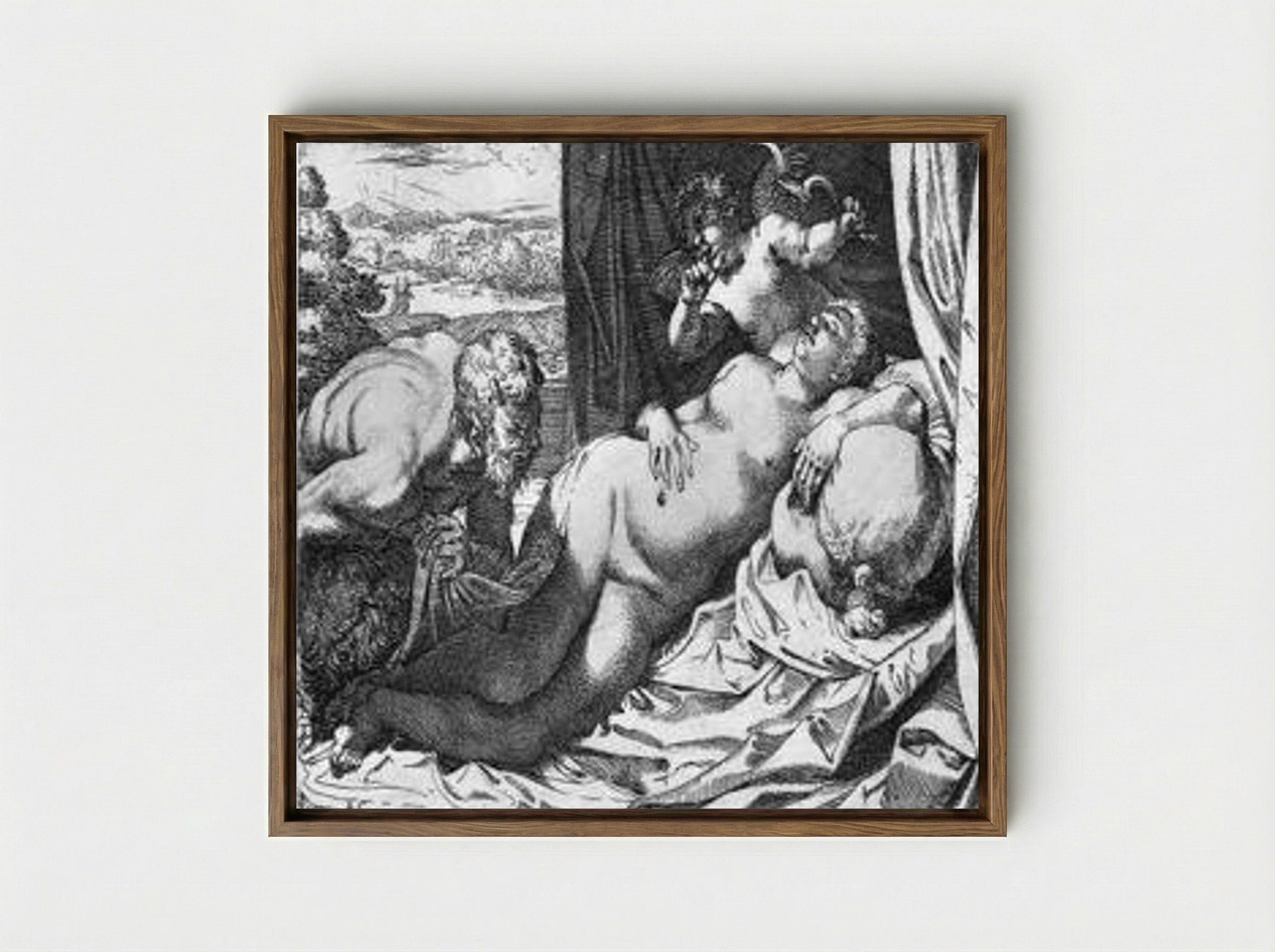 Jupiter and Antiope - Annibale Carracci - Framed Canvas Wood