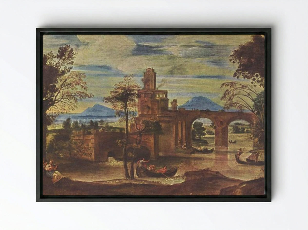 Römische Landschaft (Roman Landscape) - Annibale Carracci - Framed Canvas Black
