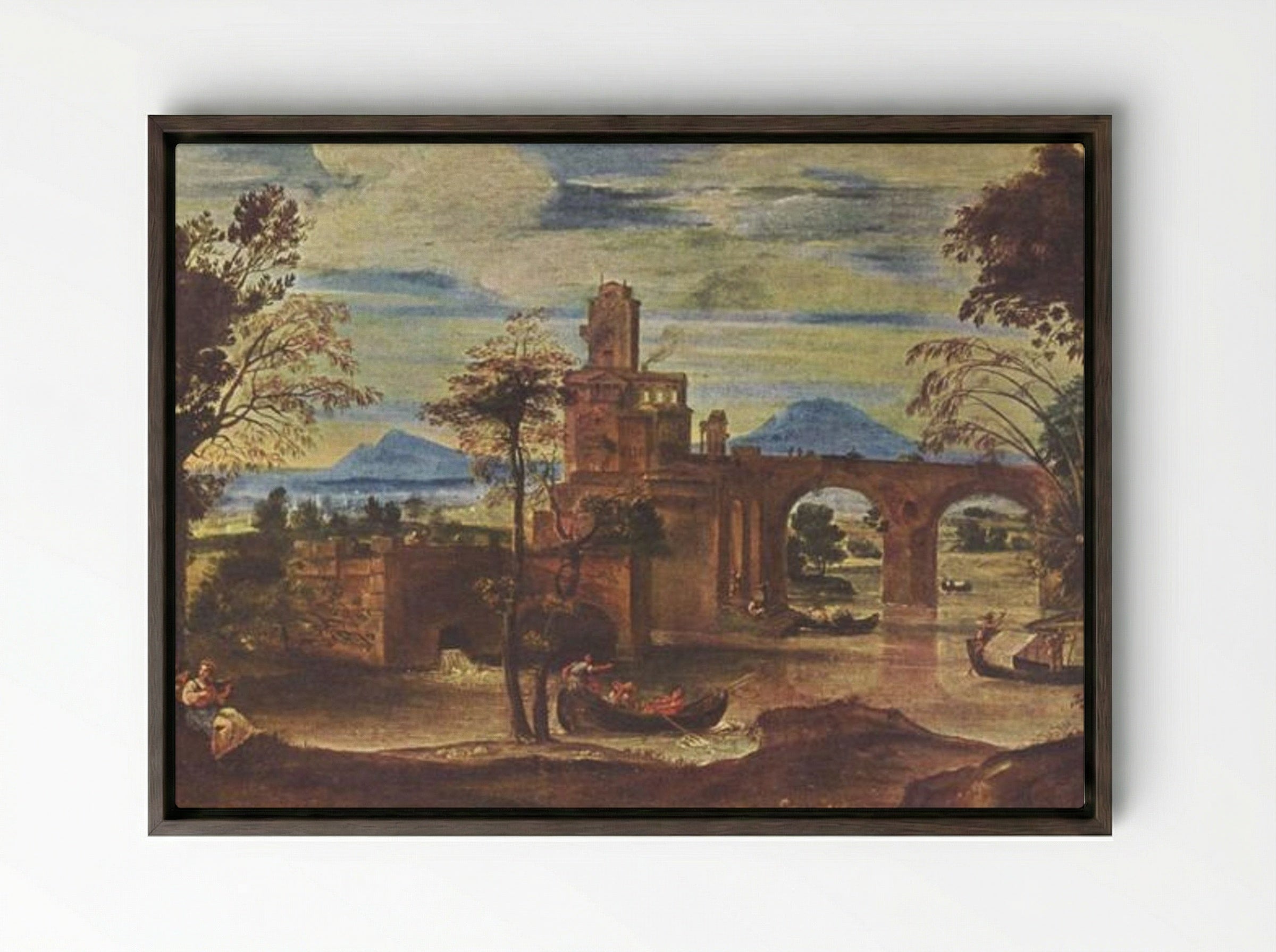 Römische Landschaft (Roman Landscape) - Annibale Carracci - Framed Canvas Dark Wood