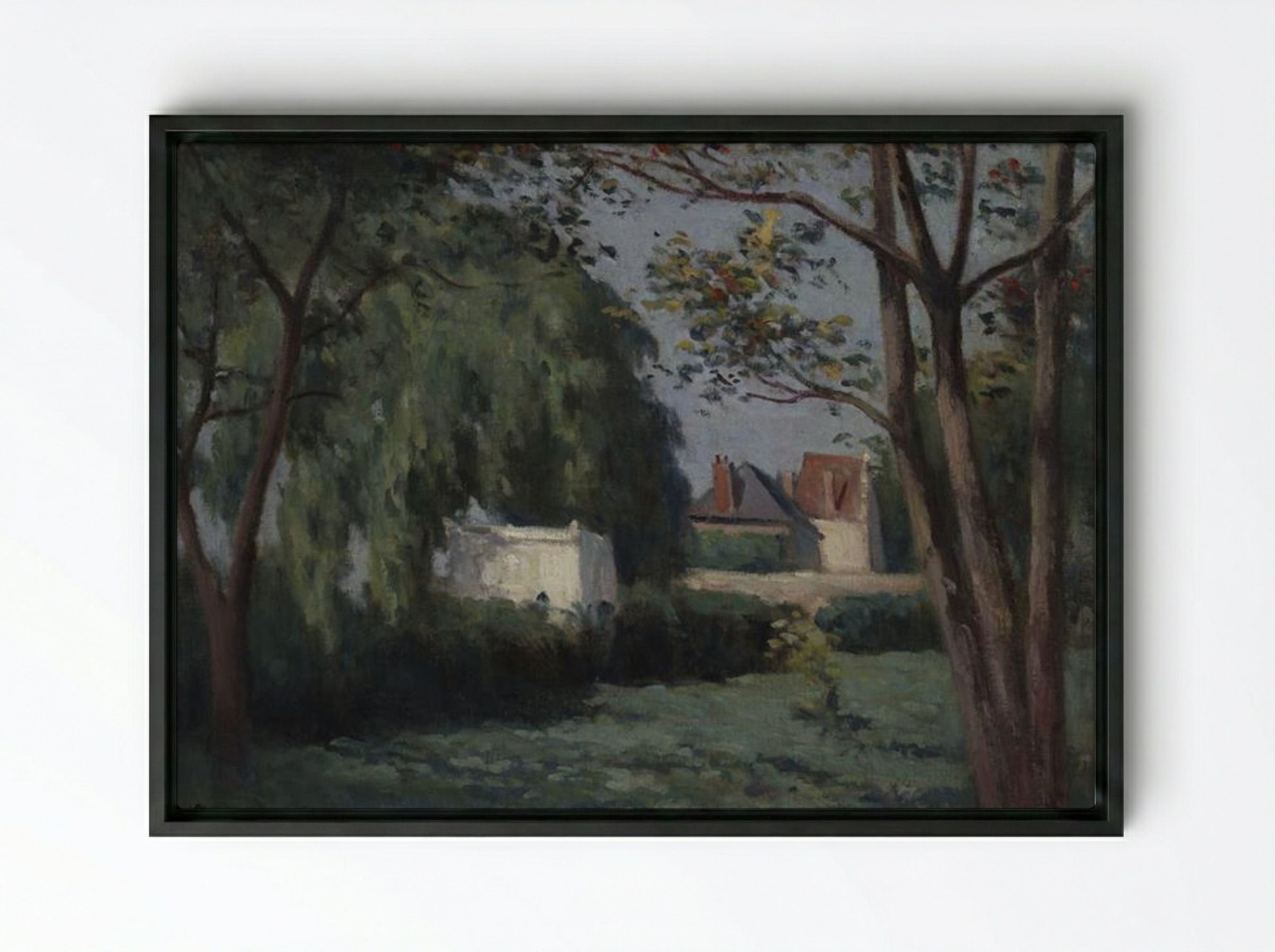 Country Scene with Three Houses and Trees - Maximilien Luce - Framed Canvas Black