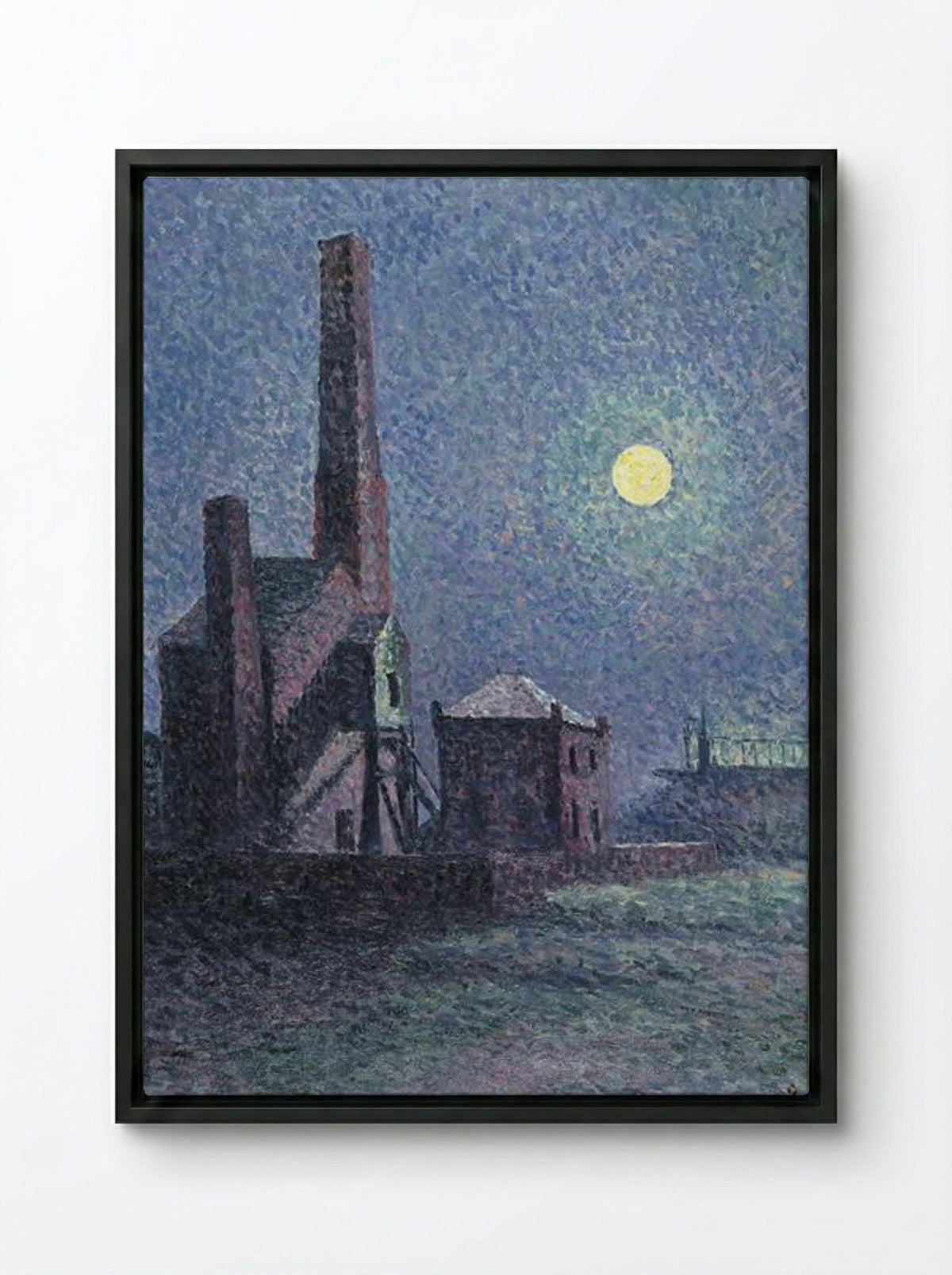 Factory in the Moonlight - Maximilien Luce - Framed Canvas Black