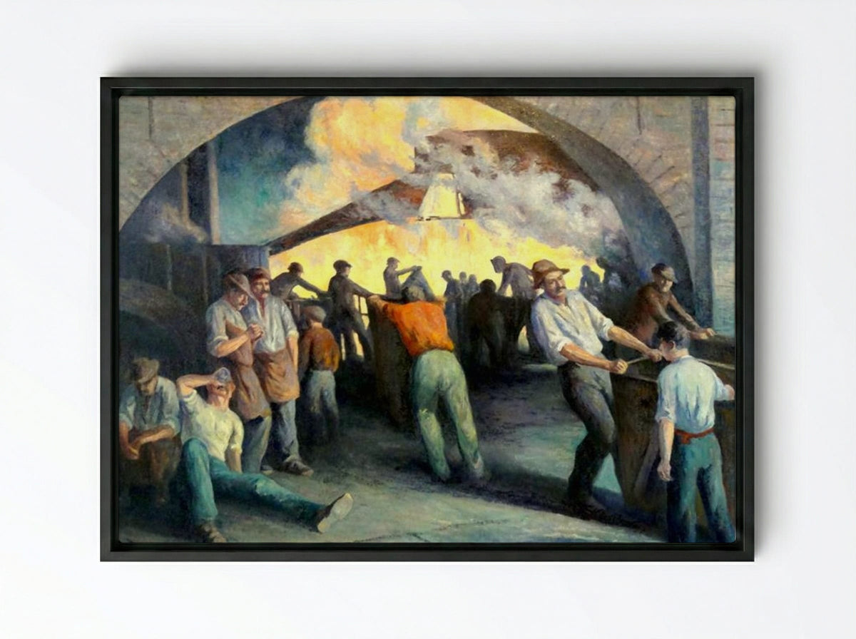 Foundry In Charleroi, La Coulée - Maximilien Luce - Framed Canvas Black