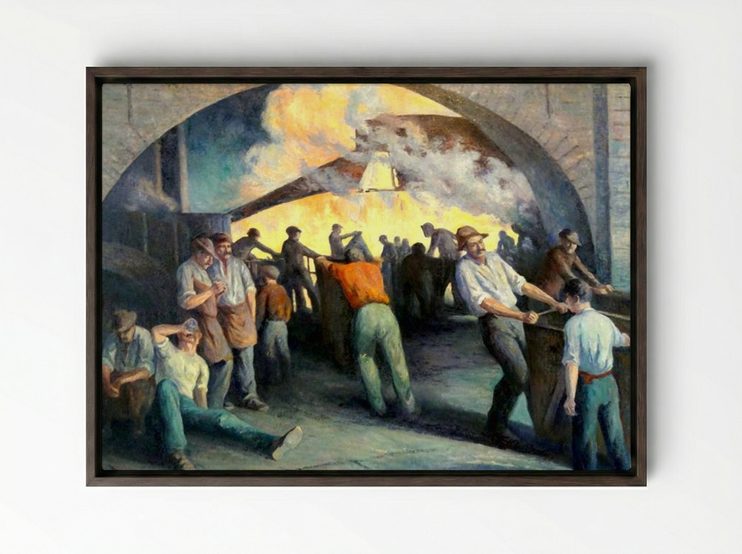 Foundry In Charleroi, La Coulée - Maximilien Luce - Framed Canvas Dark Wood