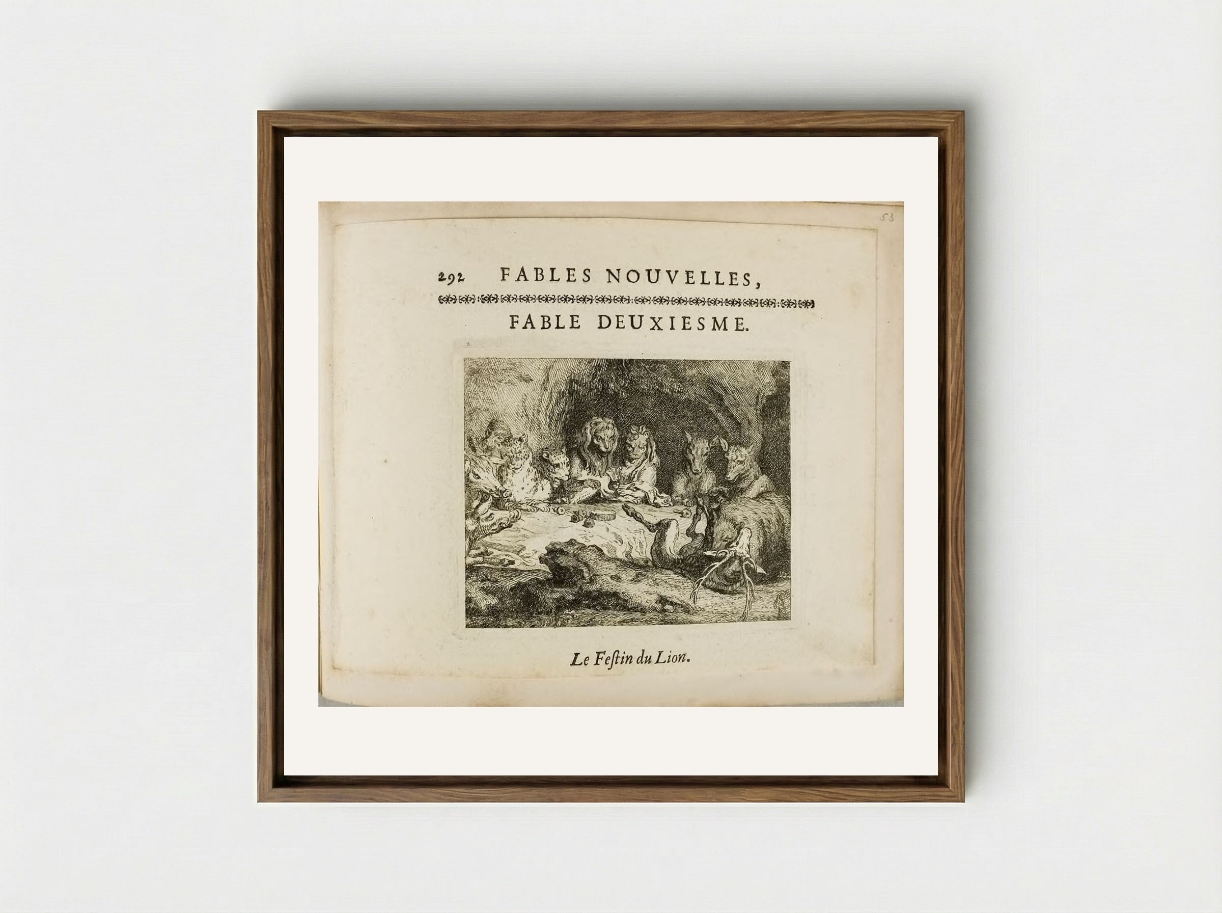 The Lion's Dinner Party - Claude Gillot - Framed Canvas Wood