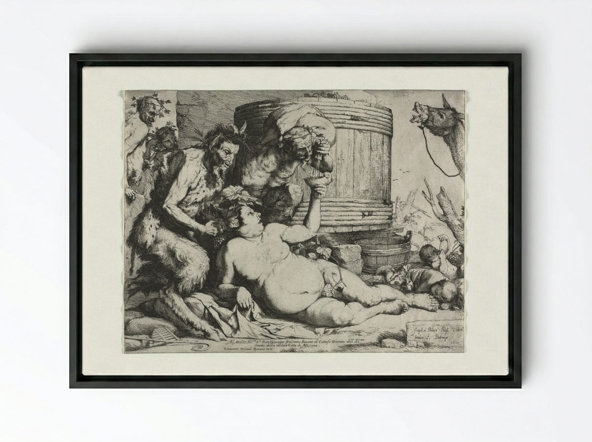 The Drunken Silenus - Jusepe de Ribera - Framed Canvas Black