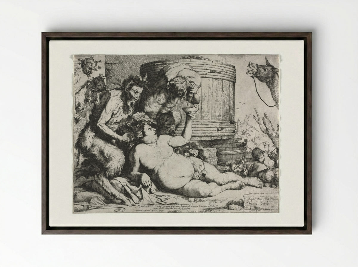 The Drunken Silenus - Jusepe de Ribera - Framed Canvas Dark Wood