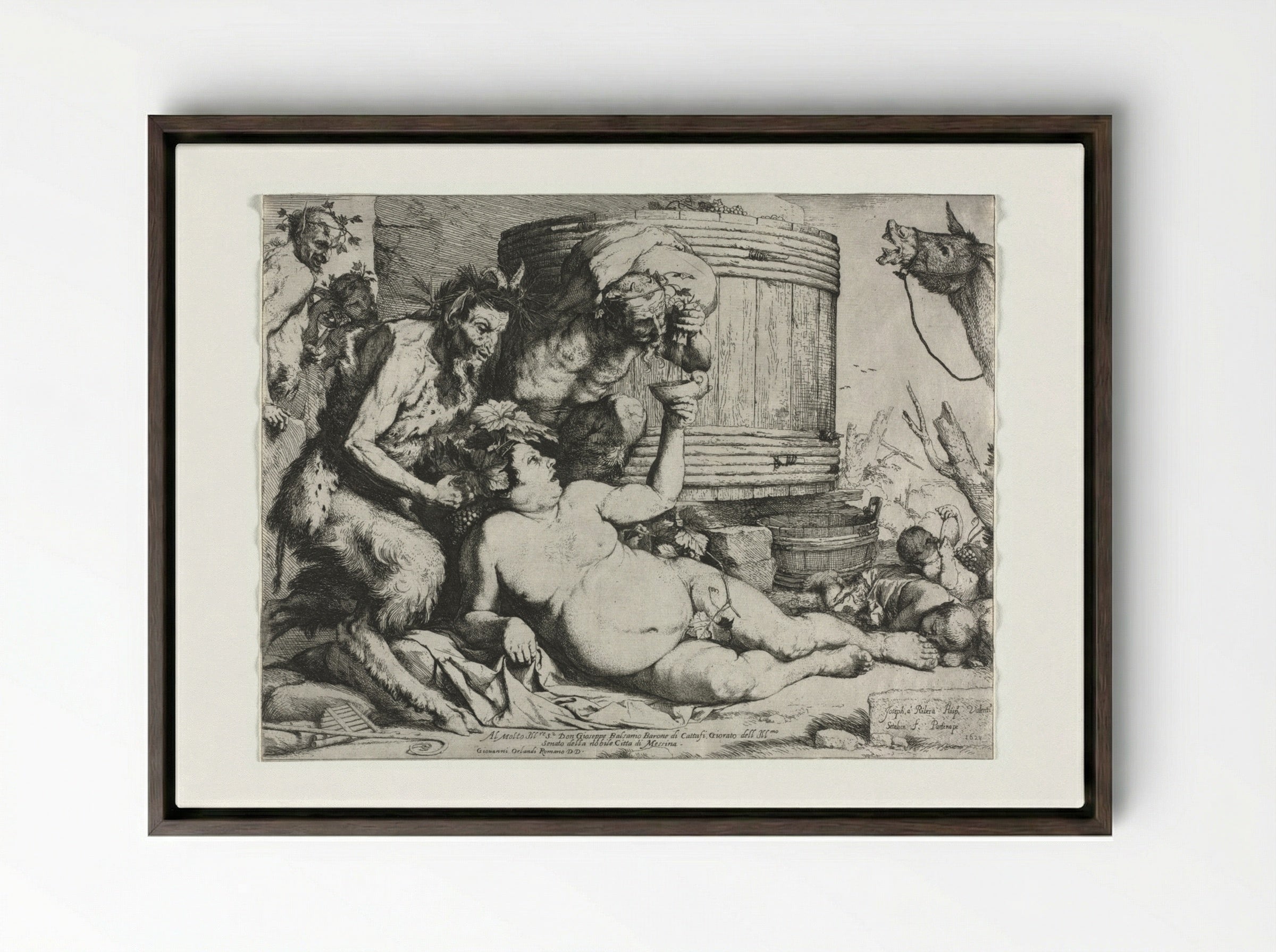 The Drunken Silenus - Jusepe de Ribera - Framed Canvas Dark Wood