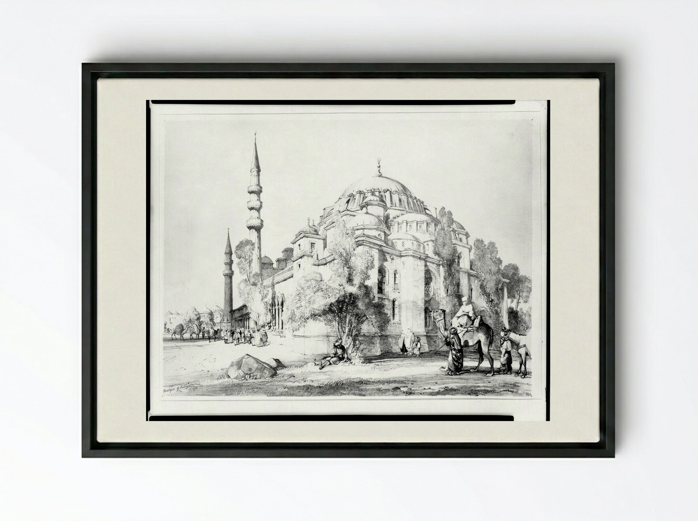 Mosque of Suleimaniyeh - John Frederick Lewis - Framed Canvas Black