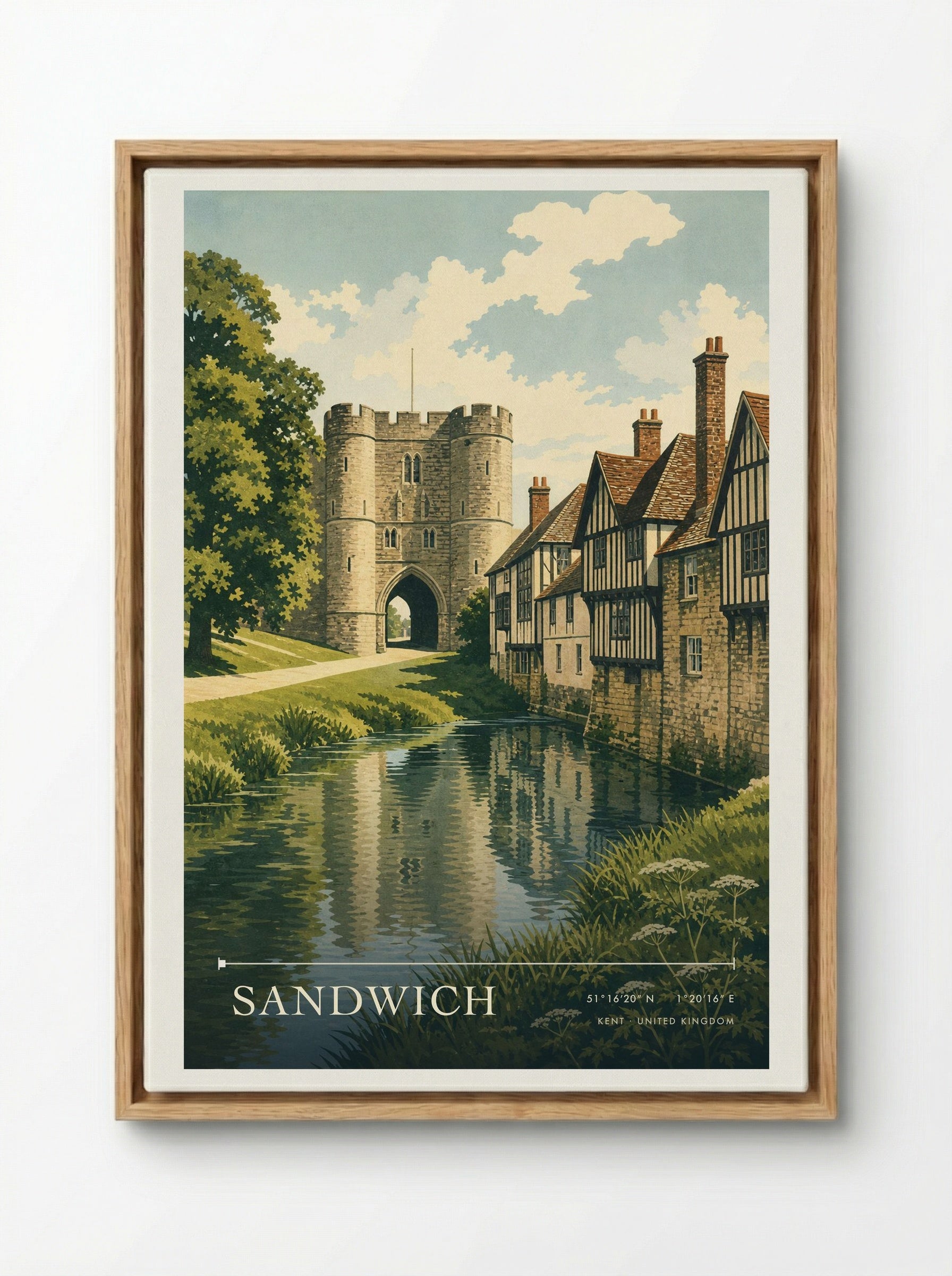 Sandwich Kent United Kingdom Travel Poster - Framed Canvas Wood