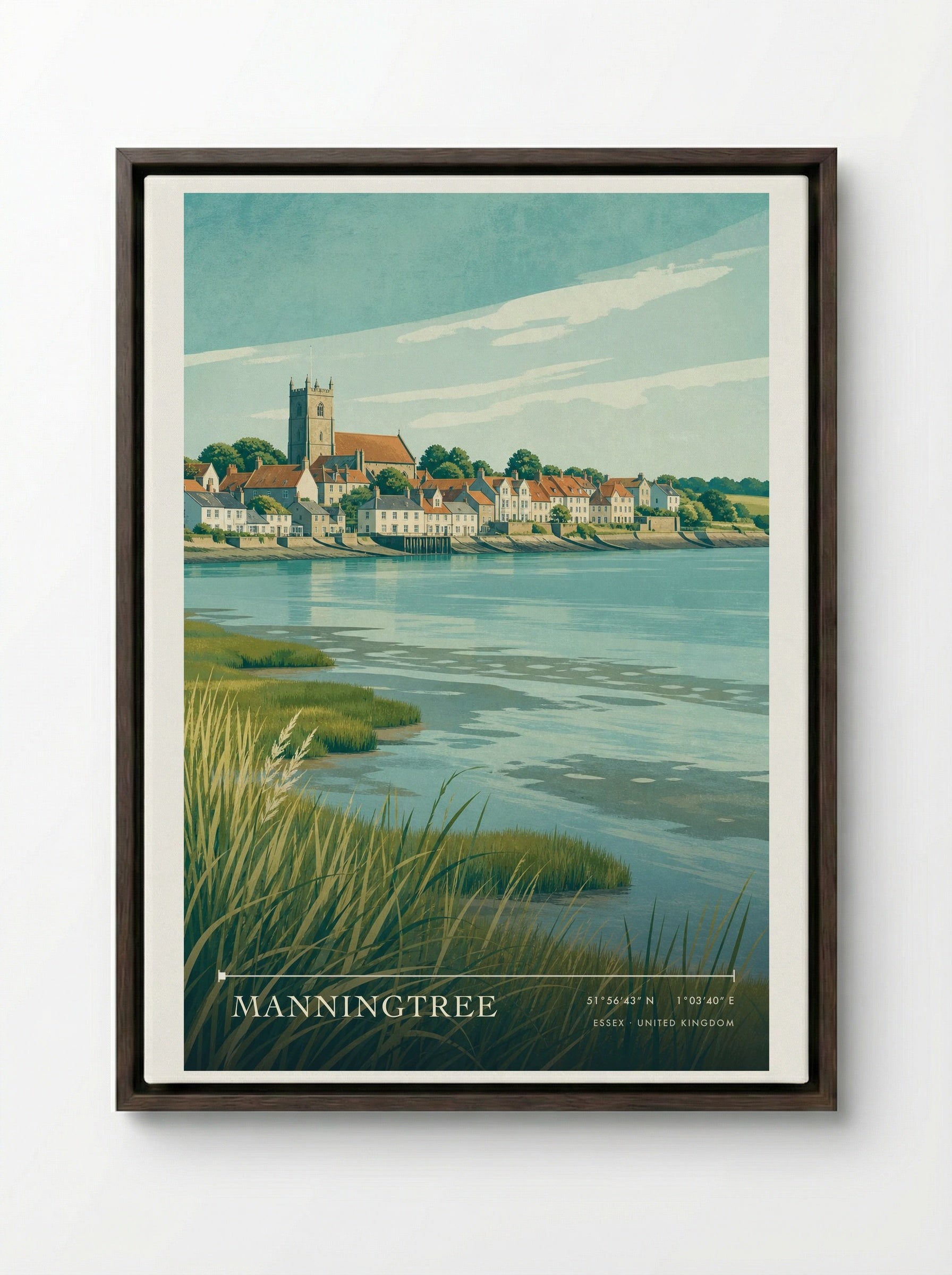Manningtree Essex United Kingdom Travel Poster - Framed Canvas Dark Wood