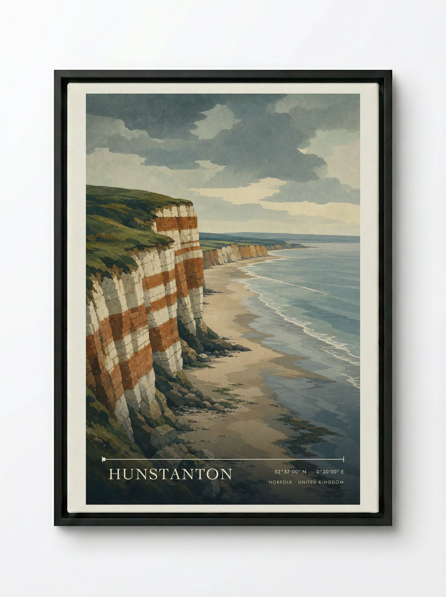 Hunstanton Norfolk United Kingdom Travel Poster - Framed Canvas Black