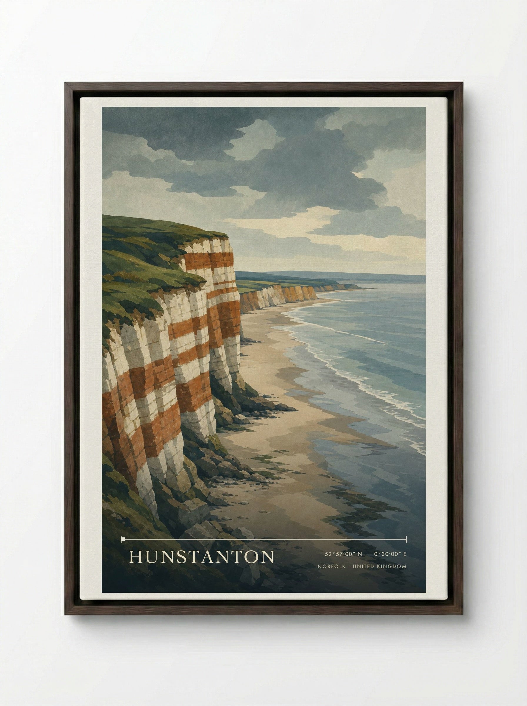 Hunstanton Norfolk United Kingdom Travel Poster - Framed Canvas Dark Wood