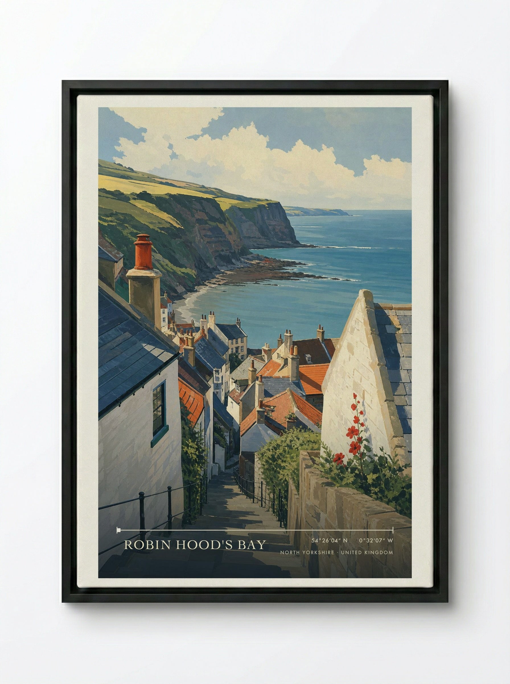 Robin Hood's Bay North Yorkshire United Kingdom Travel Poster - Framed Canvas Black