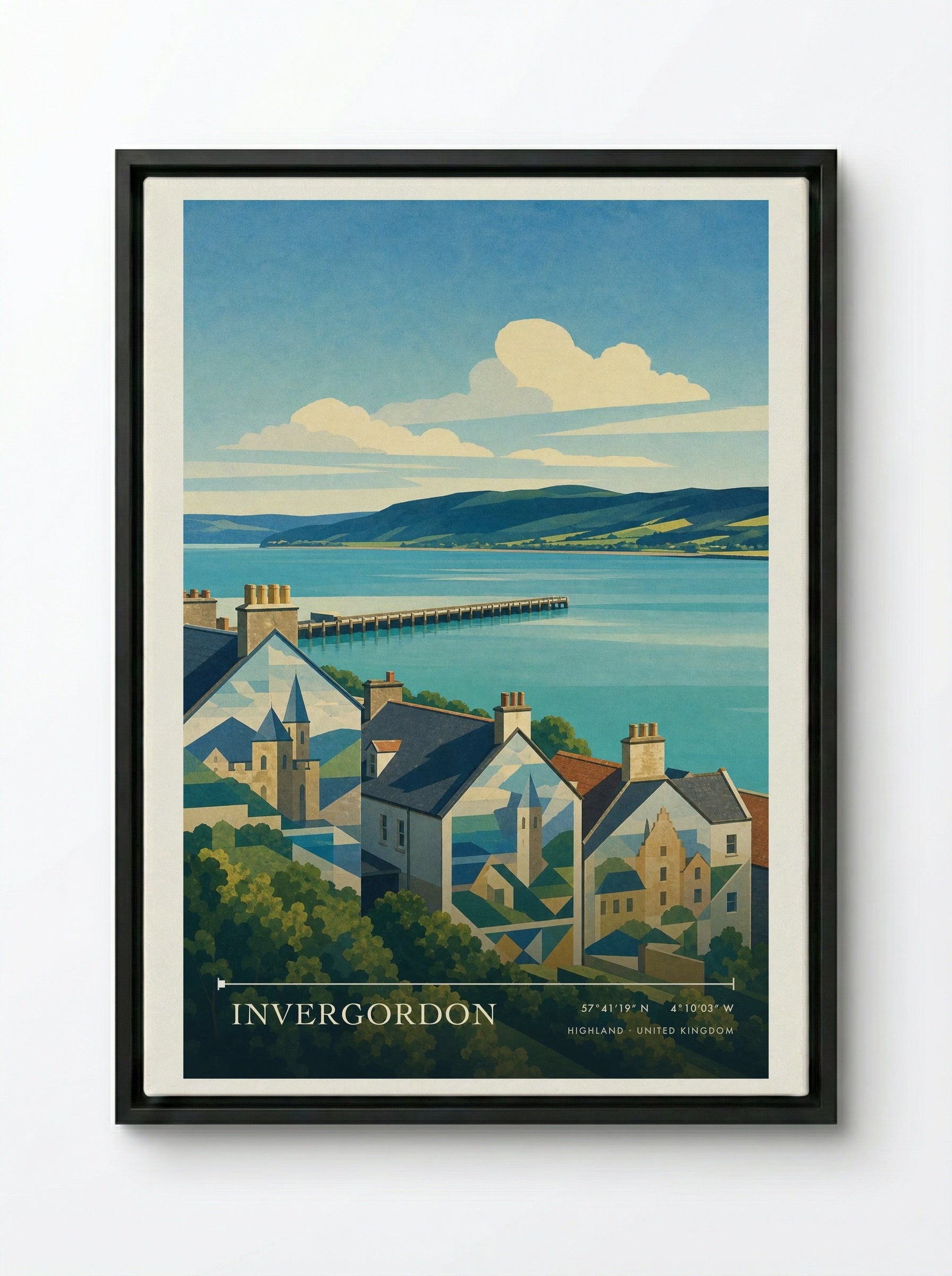 Invergordon Highland United Kingdom Travel Poster - Framed Canvas Black