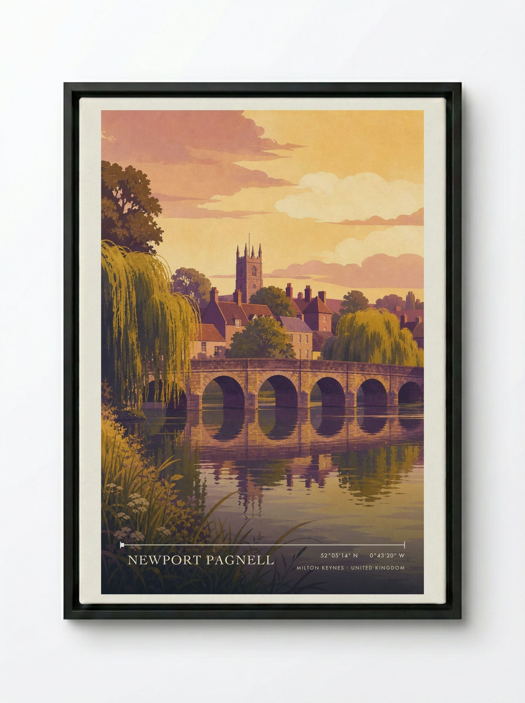 Newport Pagnell Milton Keynes United Kingdom Travel Poster - Framed Canvas Black