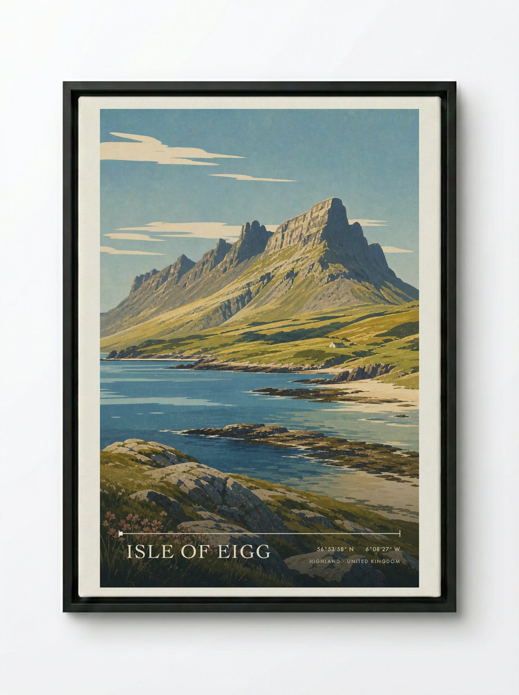 Isle of Eigg Highland United Kingdom Travel Poster - Framed Canvas Black