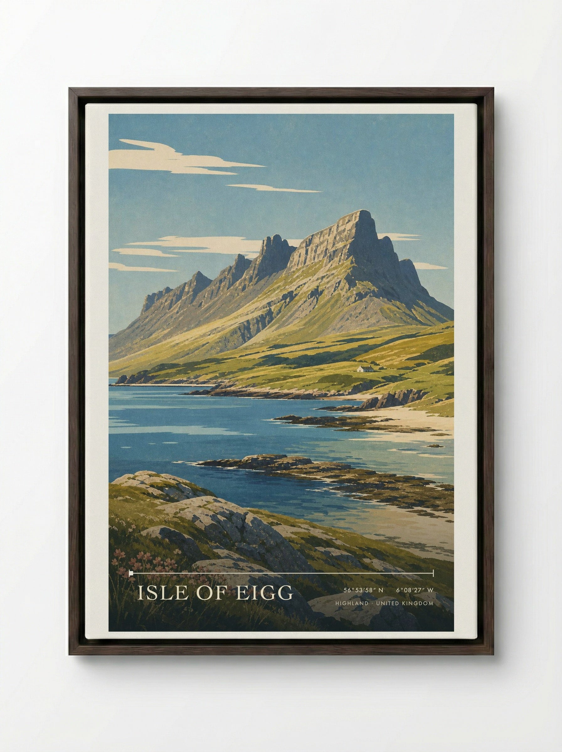 Isle of Eigg Highland United Kingdom Travel Poster - Framed Canvas Dark Wood