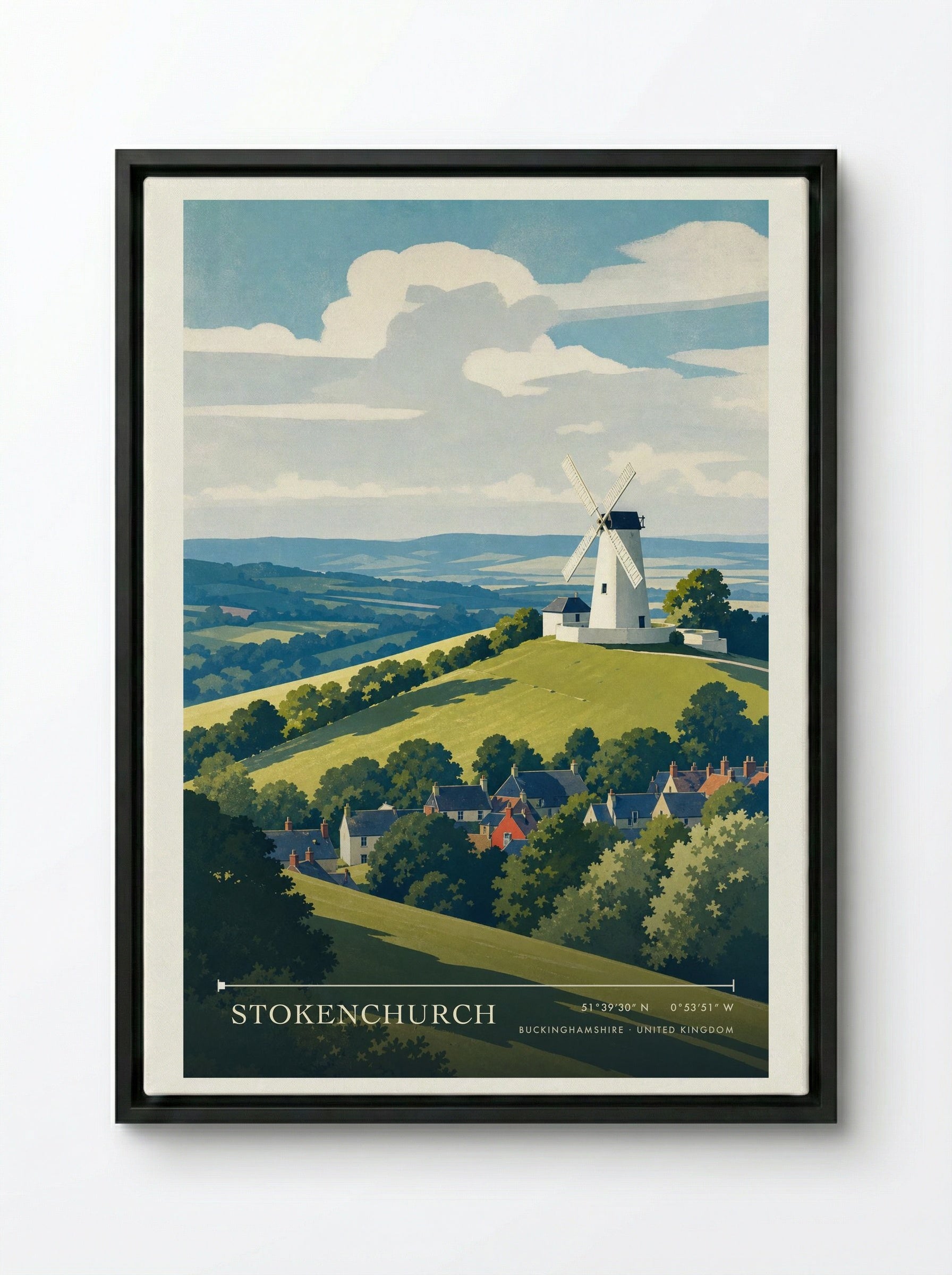Stokenchurch Buckinghamshire United Kingdom Travel Poster - Framed Canvas Black