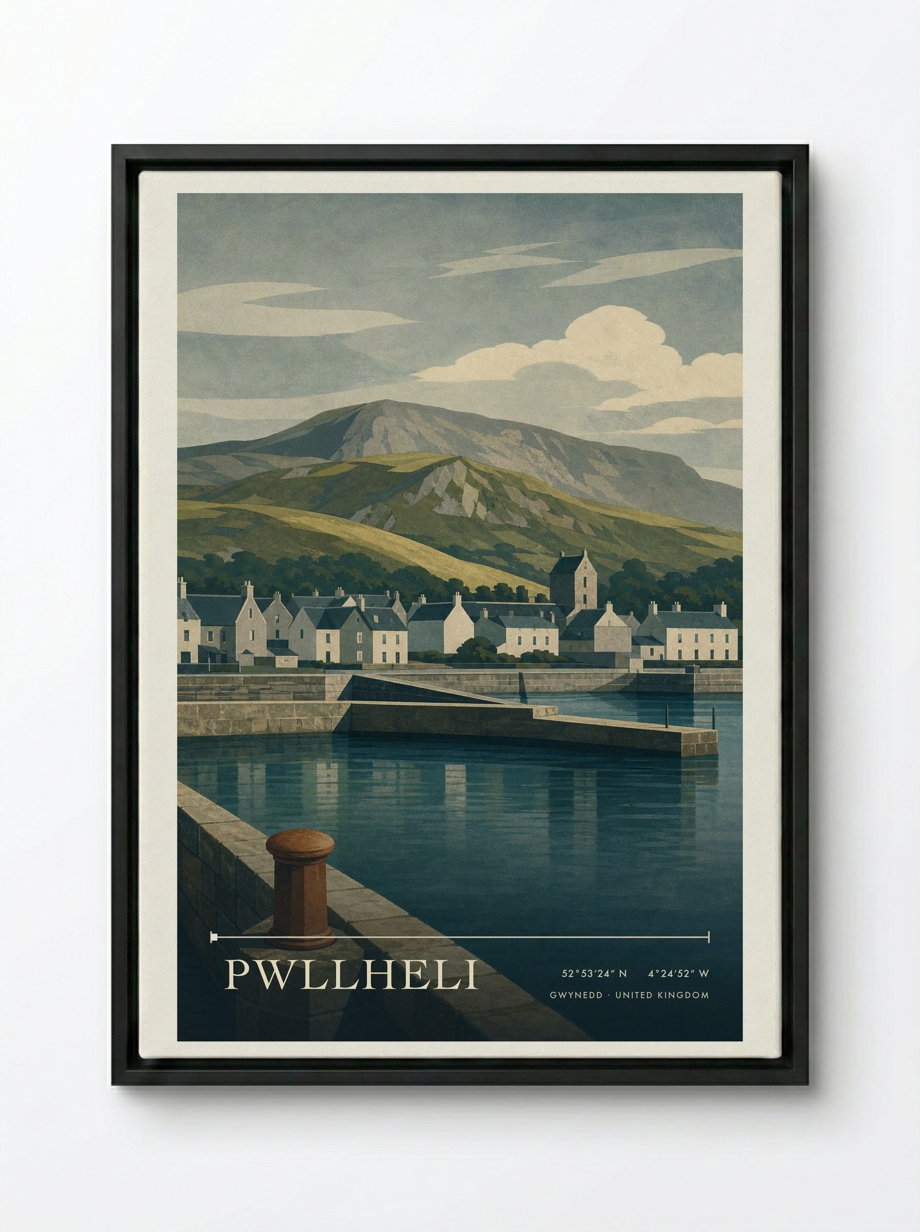 Pwllheli Gwynedd United Kingdom Travel Poster - Framed Canvas Black