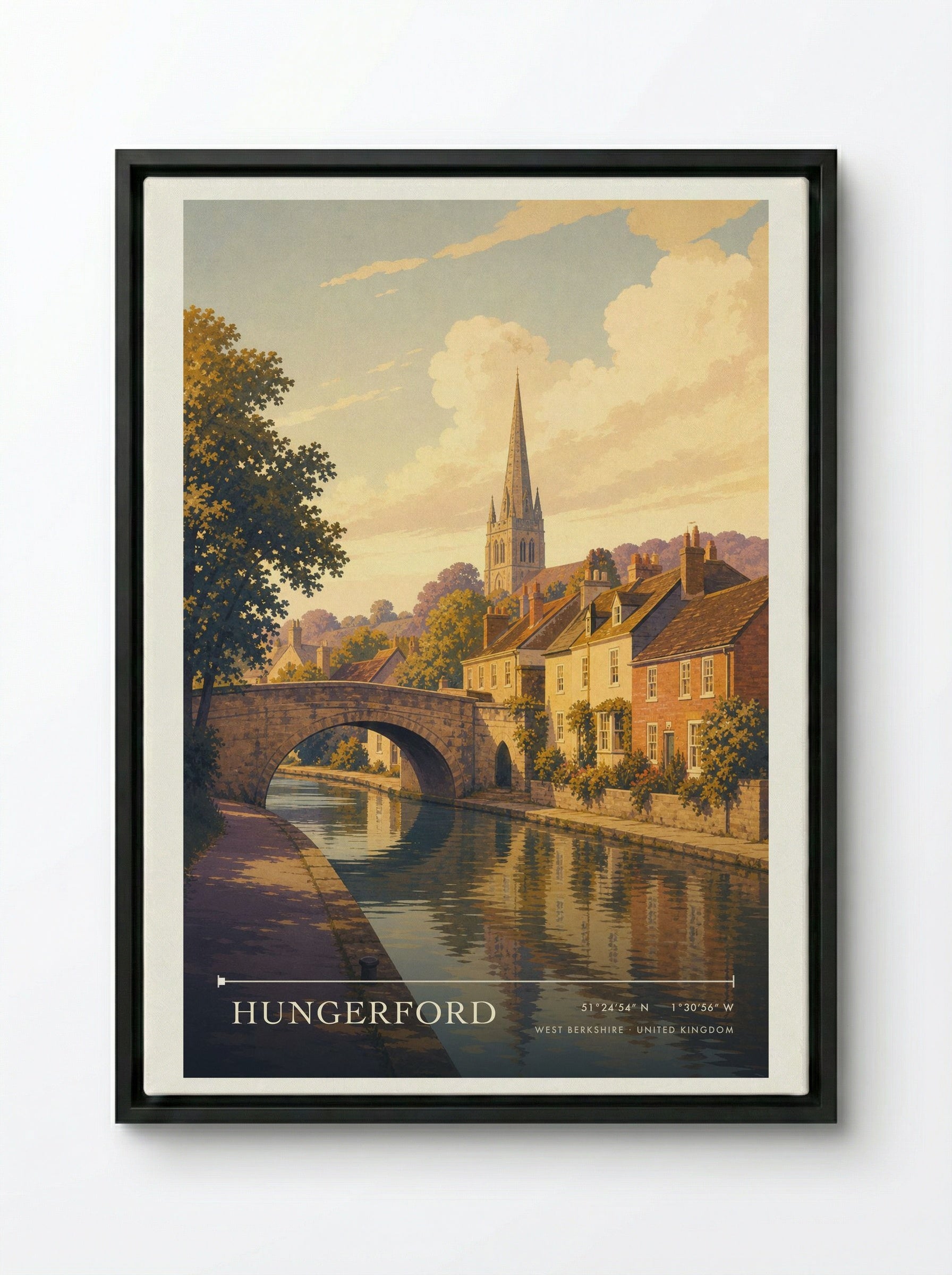 Hungerford West Berkshire United Kingdom Travel Poster - Framed Canvas Black